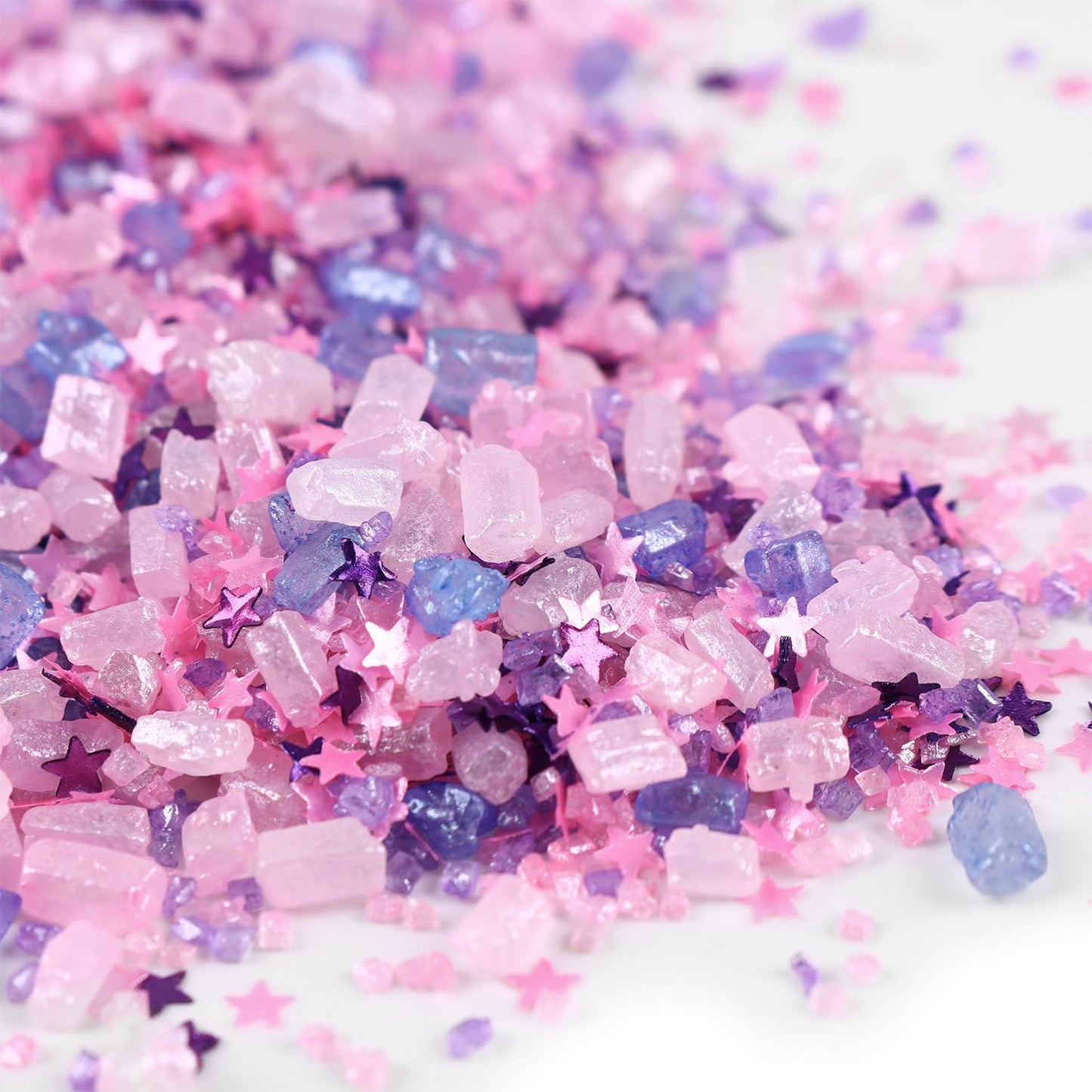 Sanding Sugar Edible Pink Glitter Stars Mix, Edible Purple&Pink Sugar Sprinkles For Cake Decorating, Sparkling Edible Pink Sandi