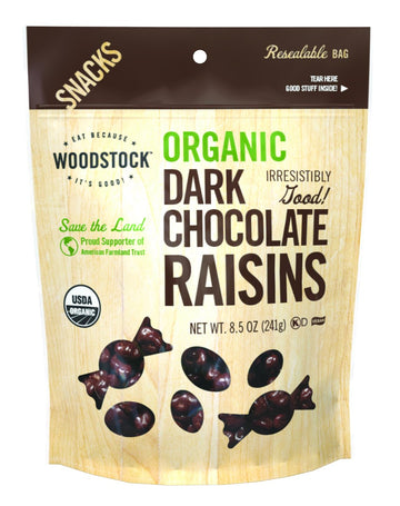 Woodstock Organic Dark Chocolate Raisins - Case Of 8 - 8.5 Oz.