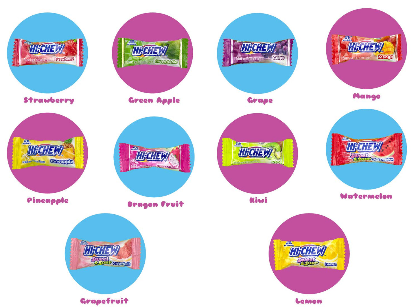 Hi-Chew 10 Flavors, Bulk 165+ Pieces, 2 Pound (Hi Chew Fruit Strawberry, Mango, Green Apple, Grape, Kiwi, Pineapple, Dragon Frui