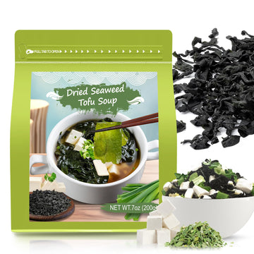 7Oz Bulk Dried Wakame Seaweed Miso Soup Kit - 100% Natural Dried Vegetables Tofu, Green Onion Mix for Japanese Ramen Flavor, Sou