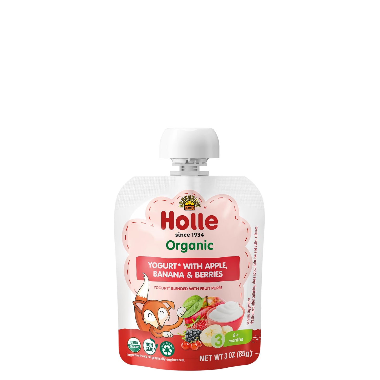 Holle Baby Yogurt Pouches - Organic Yogurt with Apple, Banana & Berry Fruit Pur  e - Drinkable Pouches for Kids & Babies 8 Month