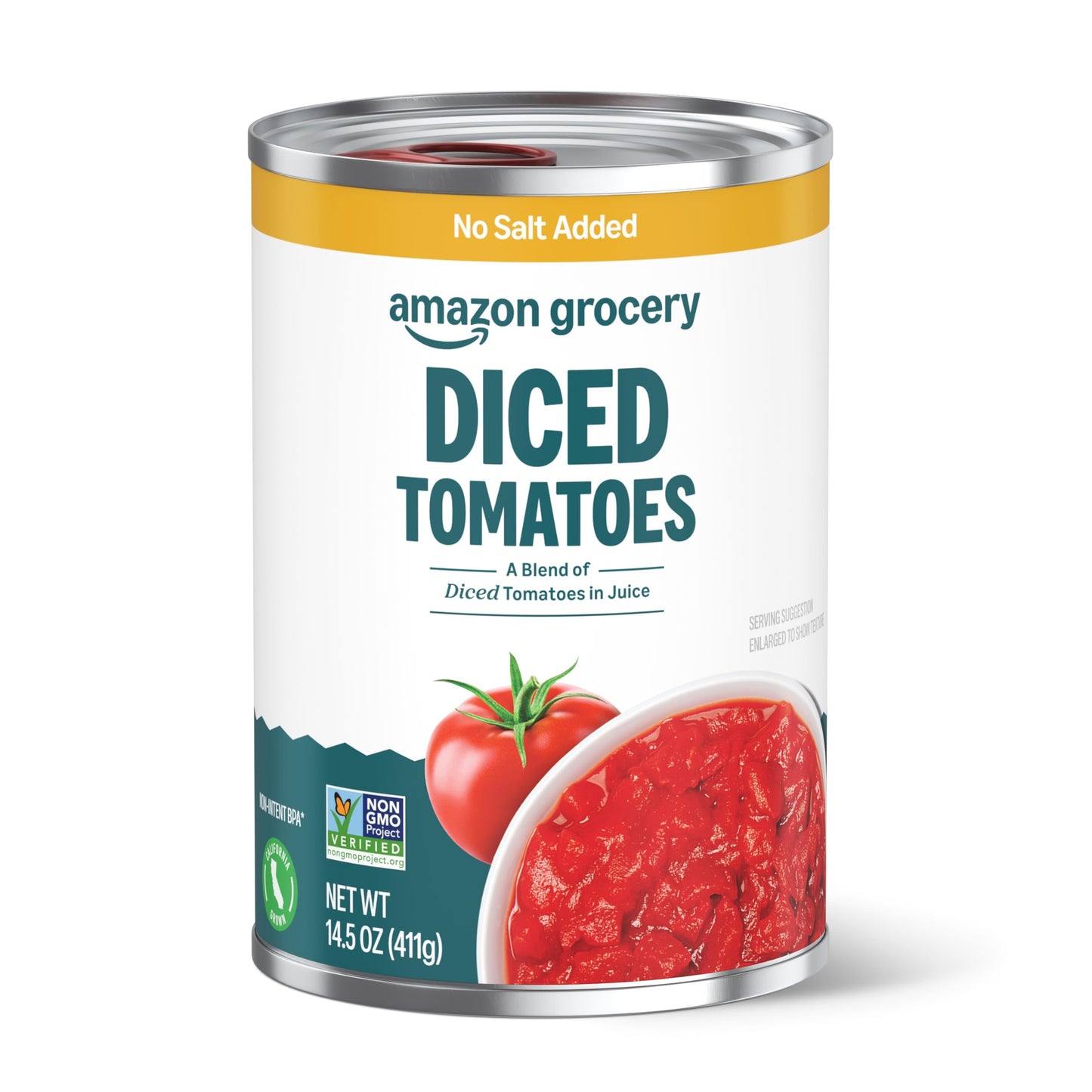 Happy Belly Diced Tomatoes, No Salt Added, 14.5 Ounce, Pack of 1