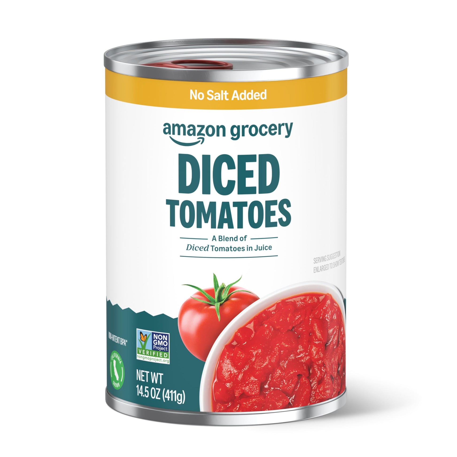 Happy Belly Diced Tomatoes, No Salt Added, 14.5 Ounce, Pack of 1
