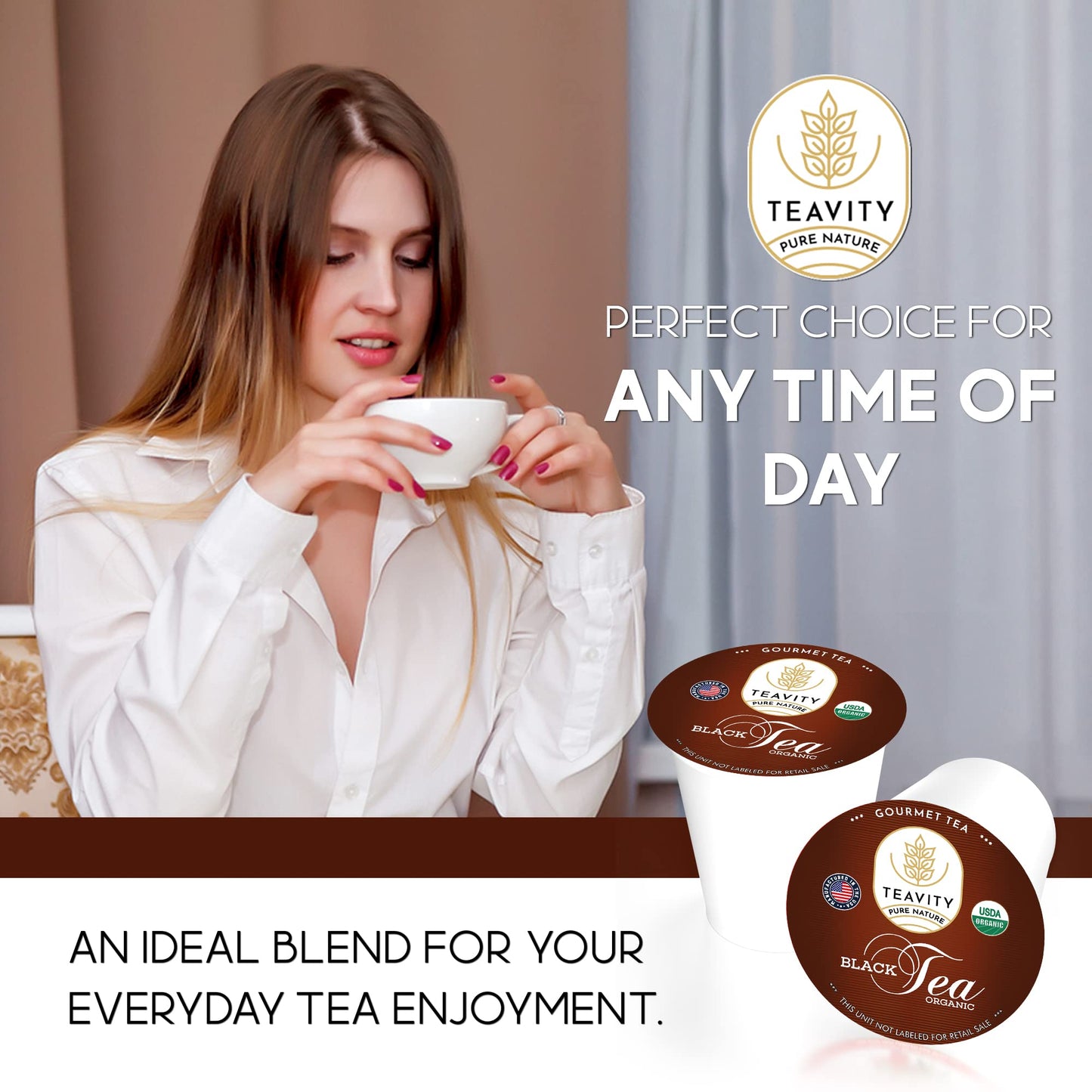 Organic Black Tea Pods For Keurig - Naturally Caffeinated Unsweetened Black Tea Pods By Teavity (24 Tea Pods)