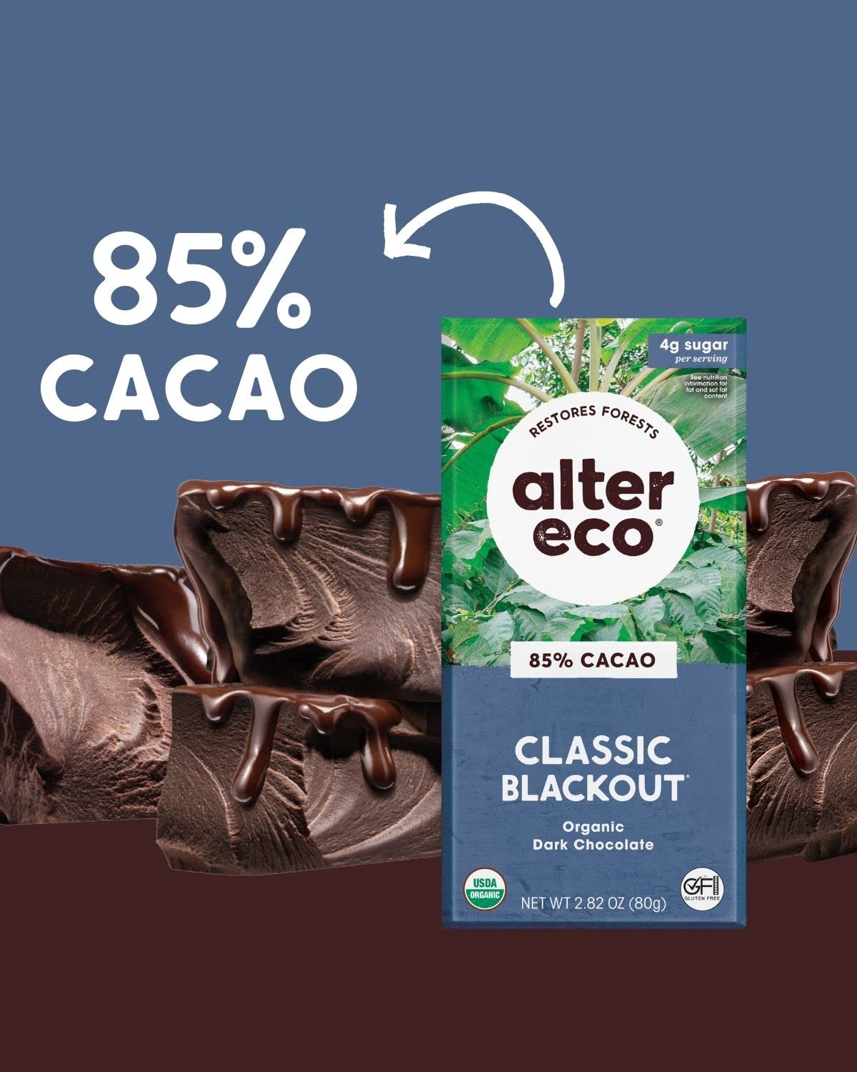 Alter Eco | Dark Chocolate Bars | Pure Dark Cocoa, Fair Trade, Organic, Non-Gmo, Gluten Free (6-Pack Classic Blackout)