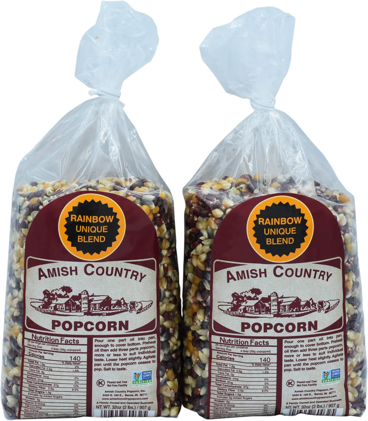 Amish Country Popcorn | 2-2 lb Bags | Rainbow Popcorn Kernels | Old Fashioned, Non-GMO and Gluten Free