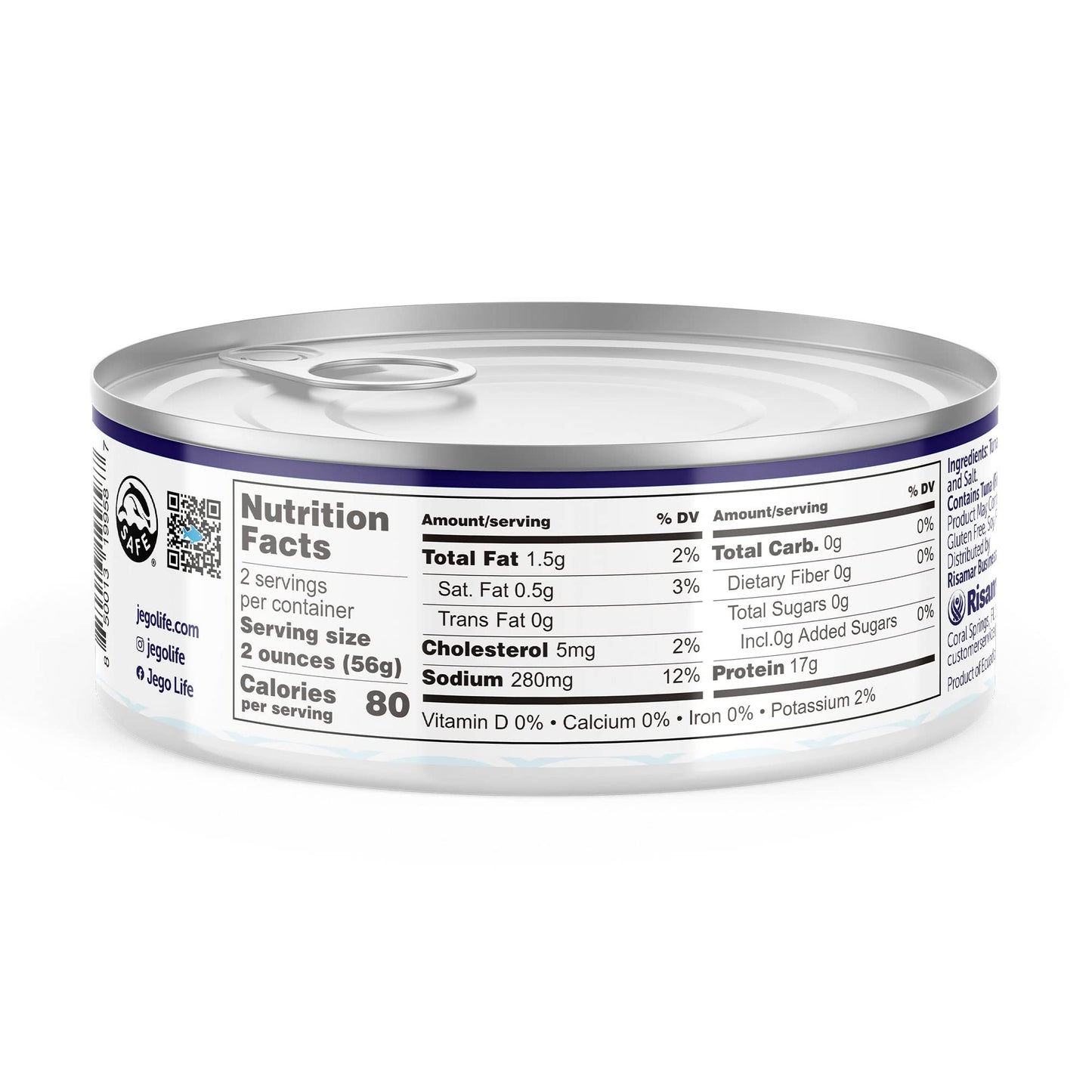 JEGO Solid Tuna in Water, Keto, Low Carb, Gluten Free, 5oz Can, Pack of 6