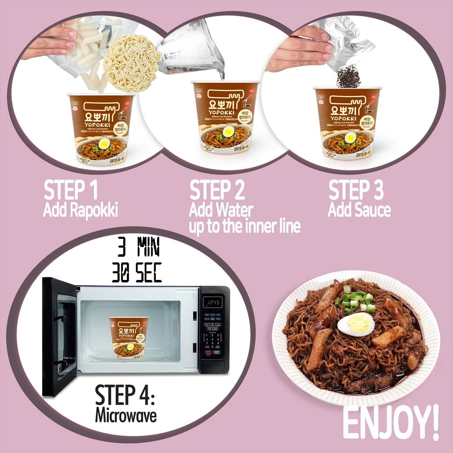Yopokki Instant Rabokki Cup (Jjajang, 2 Cups) Korean Street food with Jjajang flavored sauce Ramen Noodle Topokki Rice Cake - Qu