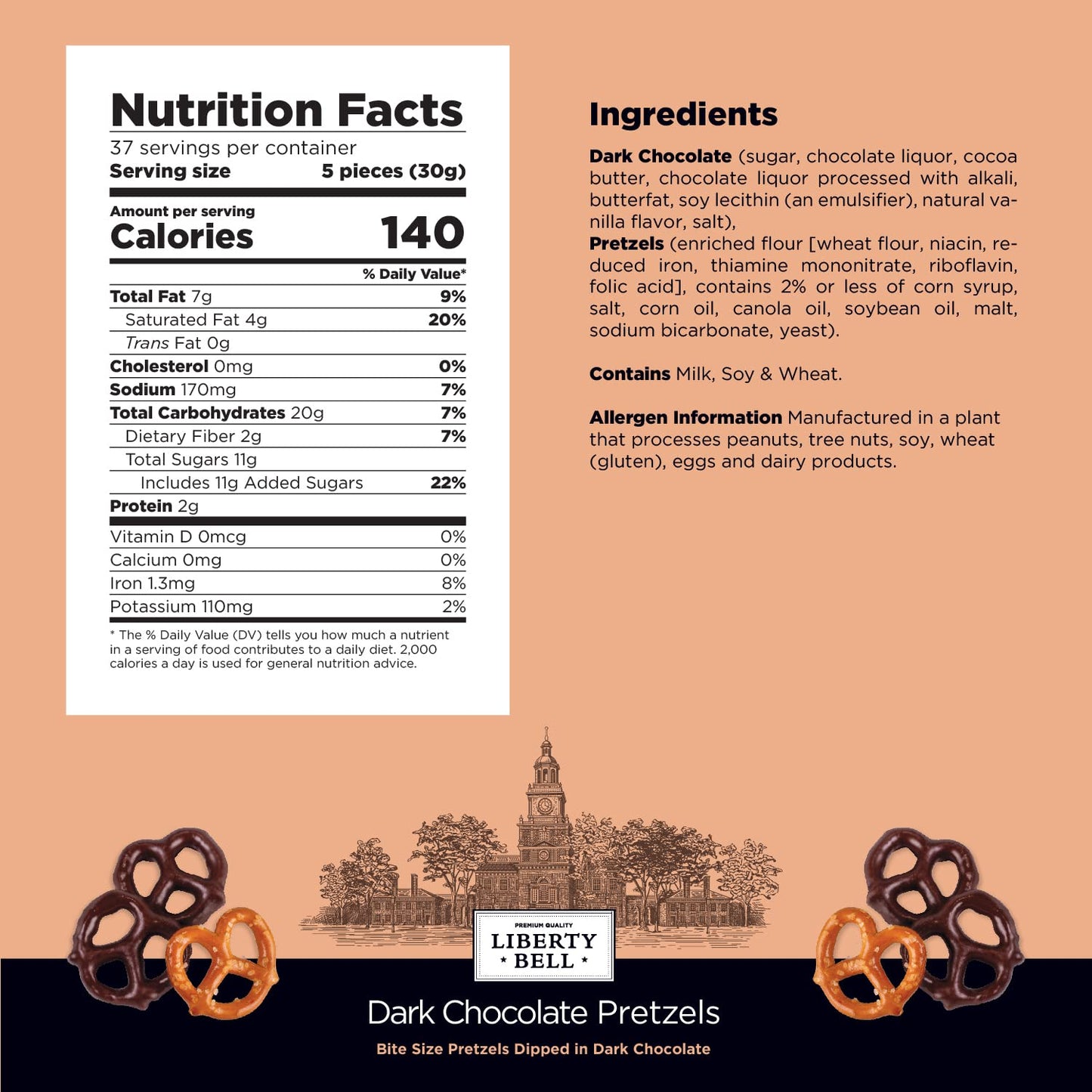 Liberty Bell Real Dark Chocolate Covered Mini Pretzels, 40 Ounce Bag