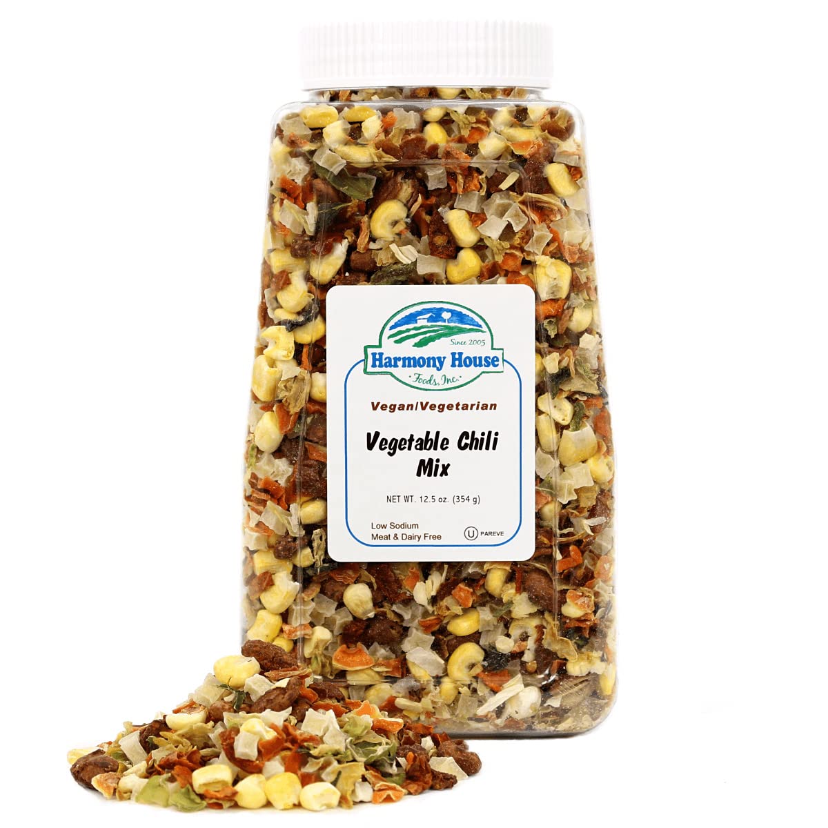 Harmony House Plain Vegetable Chili Mix – Gluten Free, Low Sodium, For Cooking, Camping, Emergency Supply & More (12.5 Oz. Jar)