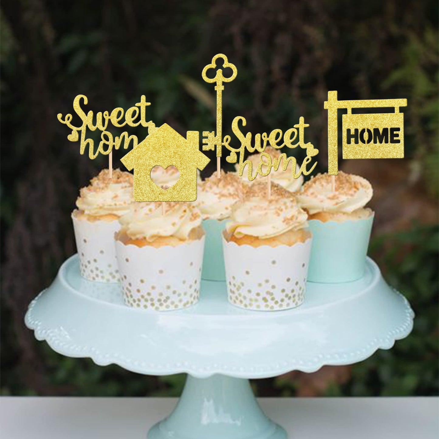 ZHUOWEISM Cupcake Toppers 36 PCS Gold Glitter Bamboo New Home Theme Decorations