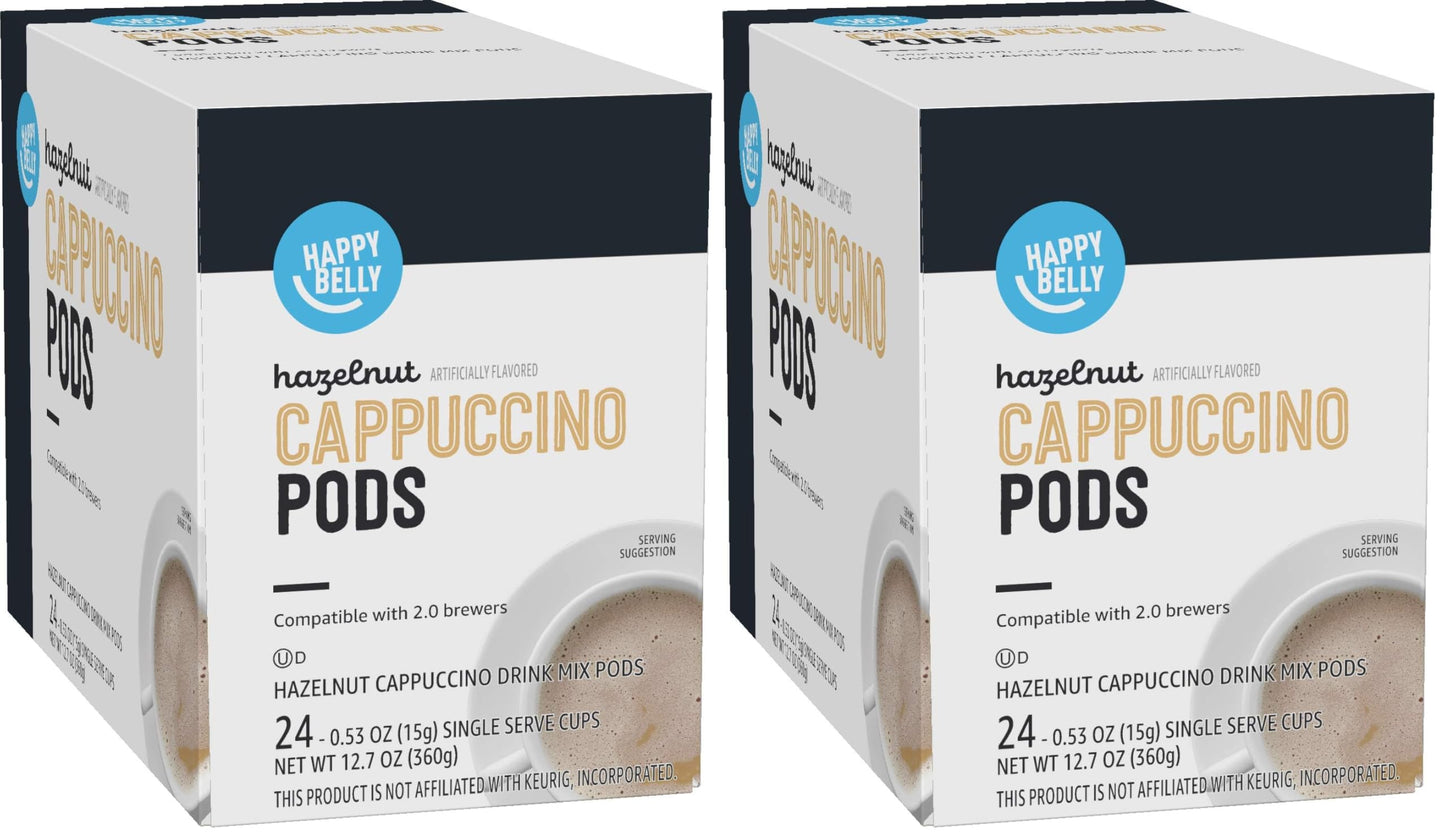 Happy Belly Light Roast Coffee Pods | Hazelnut Flavored | K-Cup Compatible | 24 Count | Pack of 2