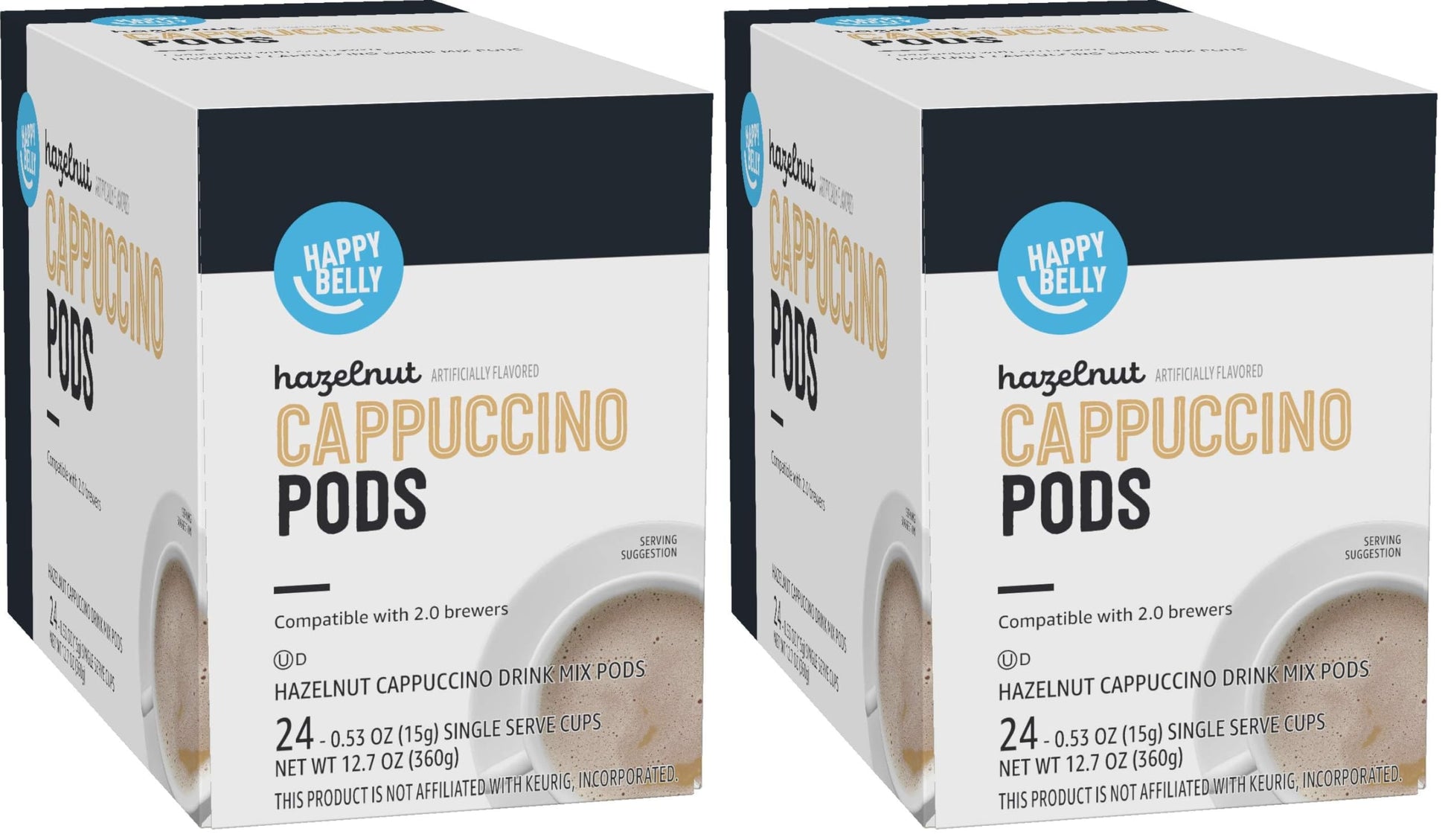 Happy Belly Light Roast Coffee Pods | Hazelnut Flavored | K-Cup Compatible | 24 Count | Pack of 2