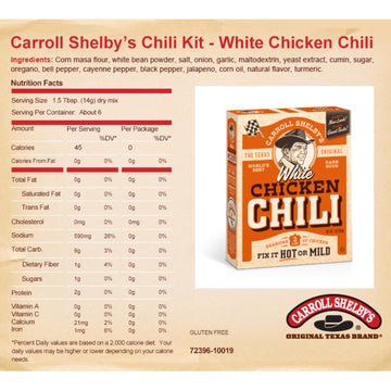 Carroll Shelby's Original Texas Brand White Chicken Chili Kit 3oz Box (Pack of 2)