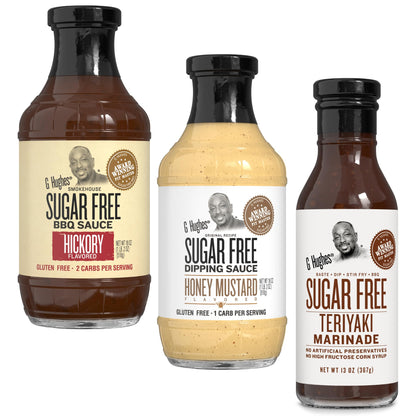 G Hughes Sugar Free Barbecue Sauces - Hickory BBQ Sugar Free Sauce - 18 Oz, Honey Mustard Sugar Free Dipping Sauce - 18 Oz, Suga