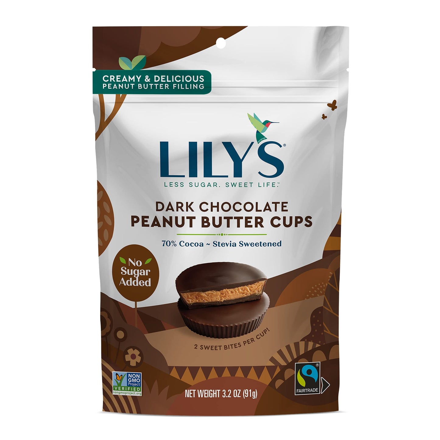 Lilys Dark Chocolate Peanut Butter Cups, Keto-Friendly, Gluten-Free, 3 Pack, 3.2 Oz
