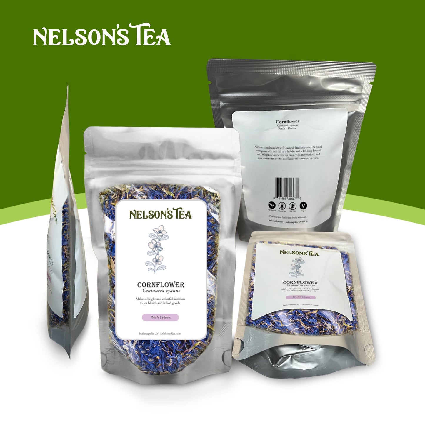 Nelsons Tea Cornflower Petals - Dried Blue Cornflower (Centaurea Cyanus) For Tea Blends, Latte, Smoothie, & Bath Salts (1 Oz)