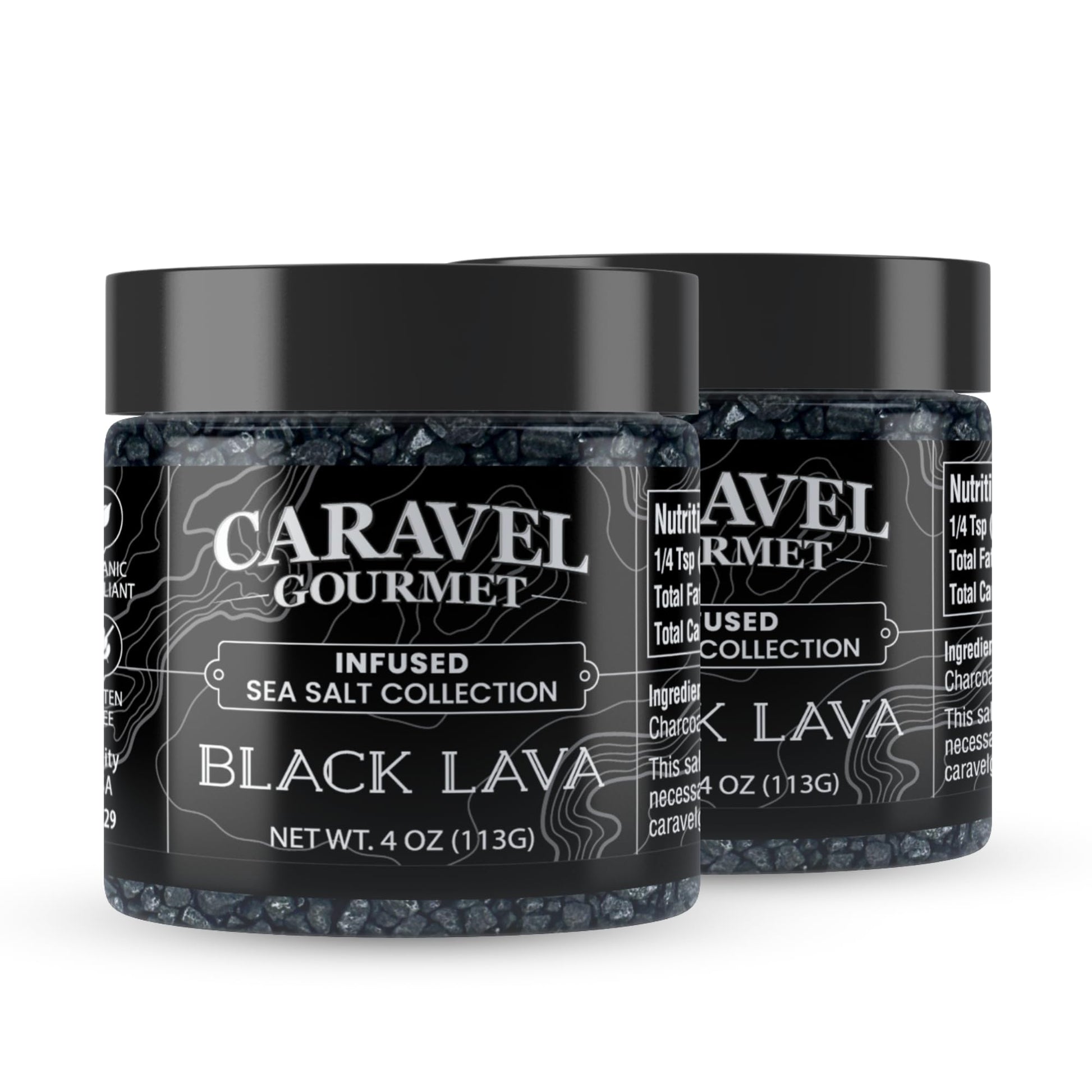 Caravel Gourmet Black Lava Salt - All-Natural Sea Salt with Activated Charcoal - 4 oz. Jar (2-Pack)