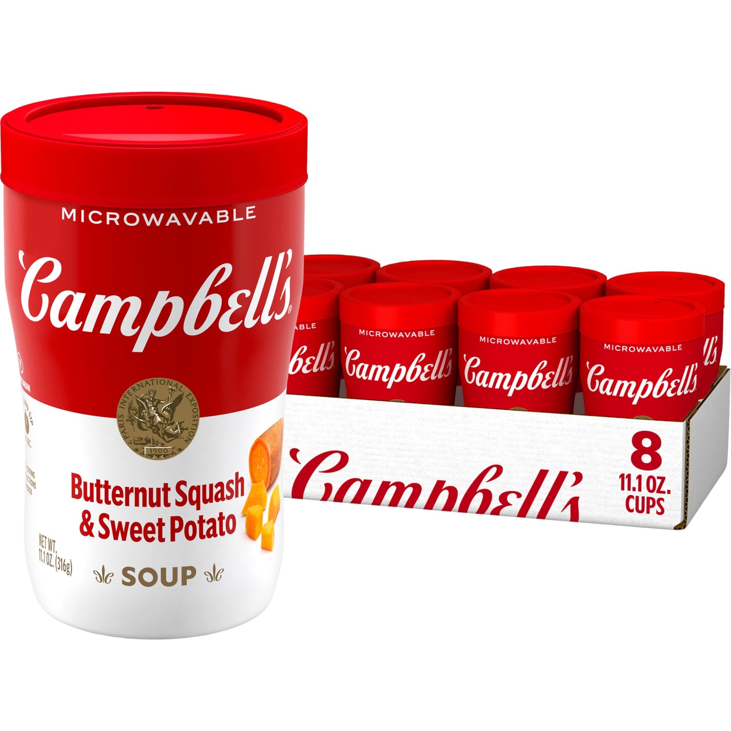 Campbells Sipping Soup, Butternut Squash & Sweet Potato Soup, 11.1 oz Microwavable Cup (Case of 8)
