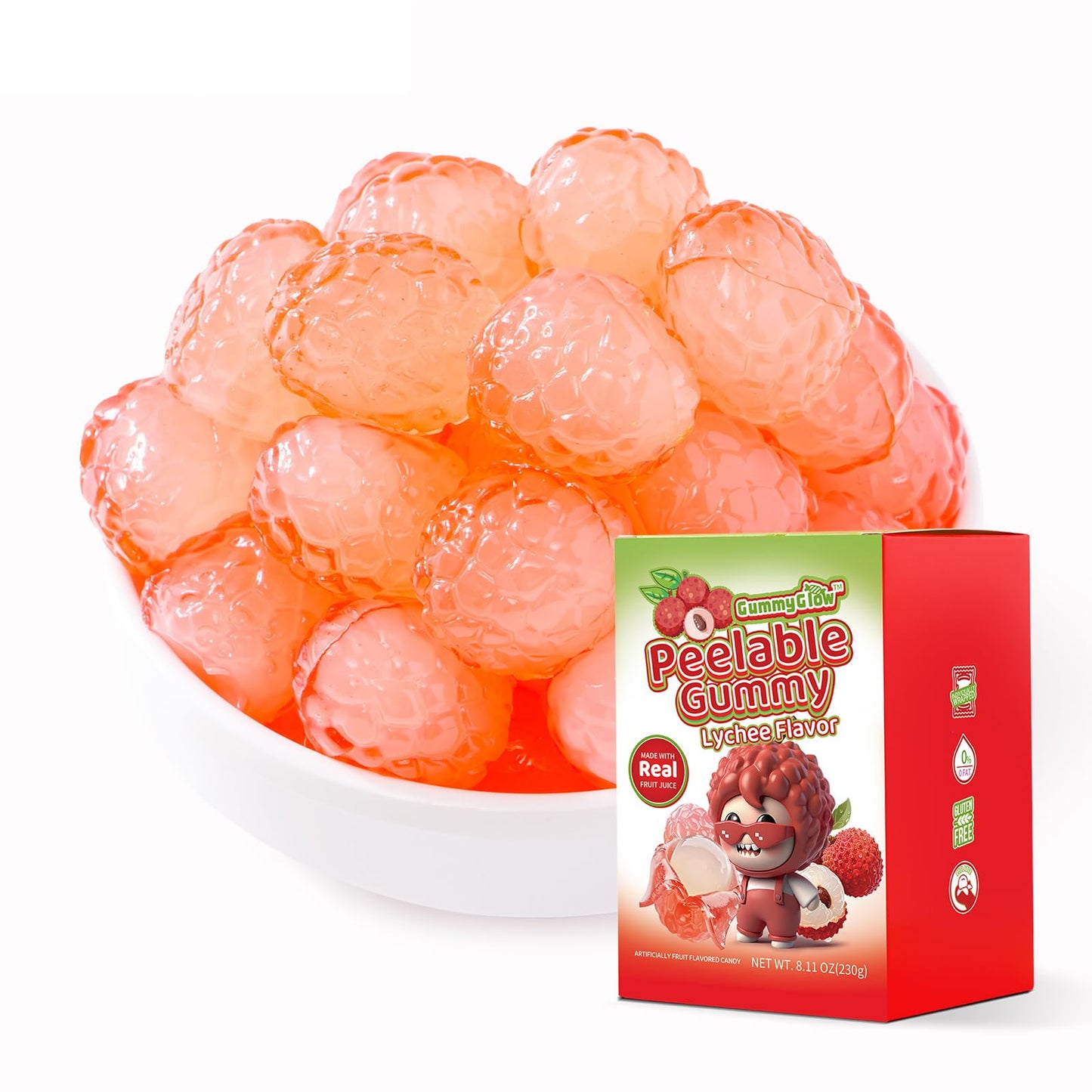 Gummyglow Peelable Fruity Gummy Candy  8.1Oz (230G) Box  45-55 Individually Wrapped Chewy Candies  Fun To Peel  Perfect For Sharing  Party Favors & Gifts (Lychee)