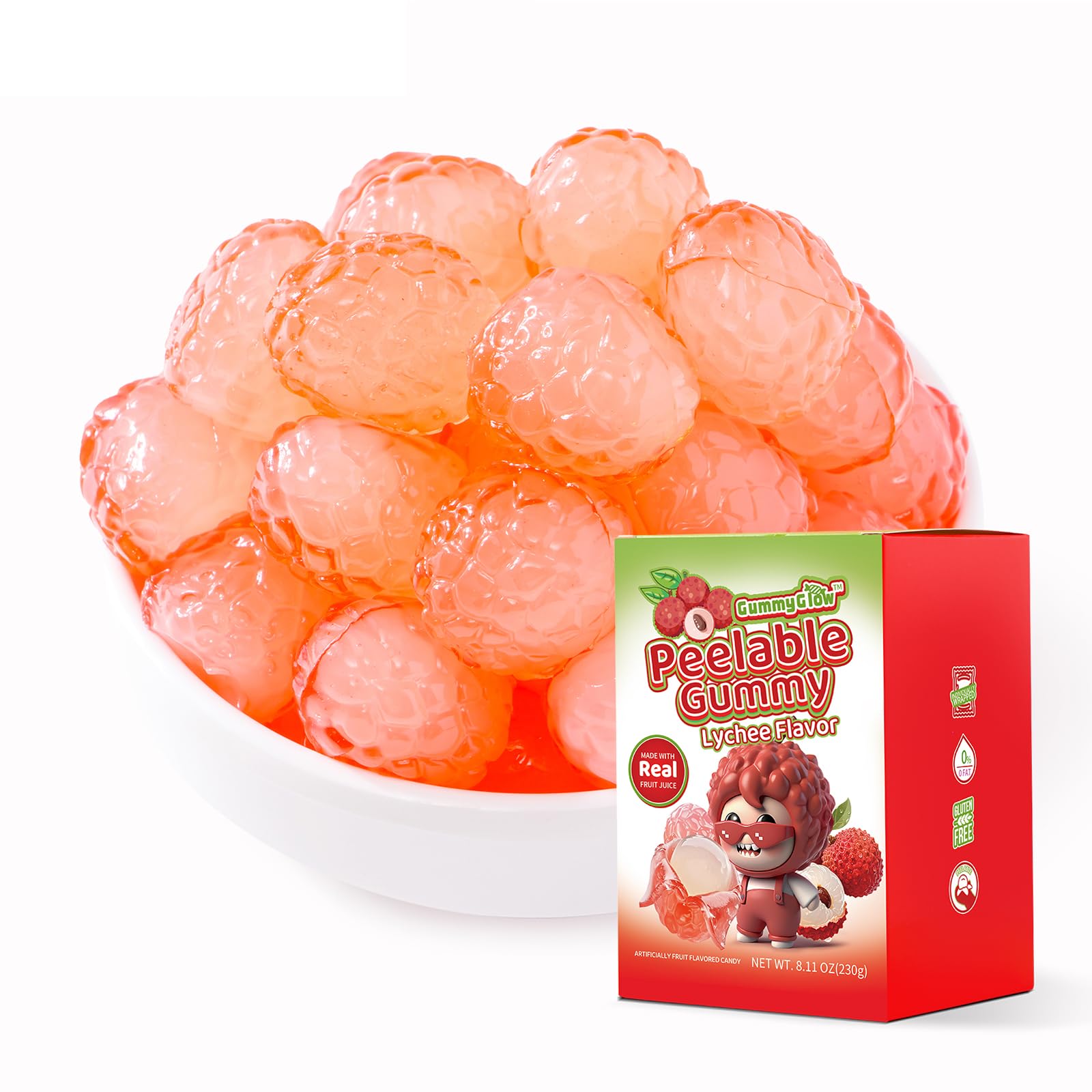 Gummyglow Peelable Fruity Gummy Candy  8.1Oz (230G) Box  45-55 Individually Wrapped Chewy Candies  Fun To Peel  Perfect For Sharing  Party Favors & Gifts (Lychee)
