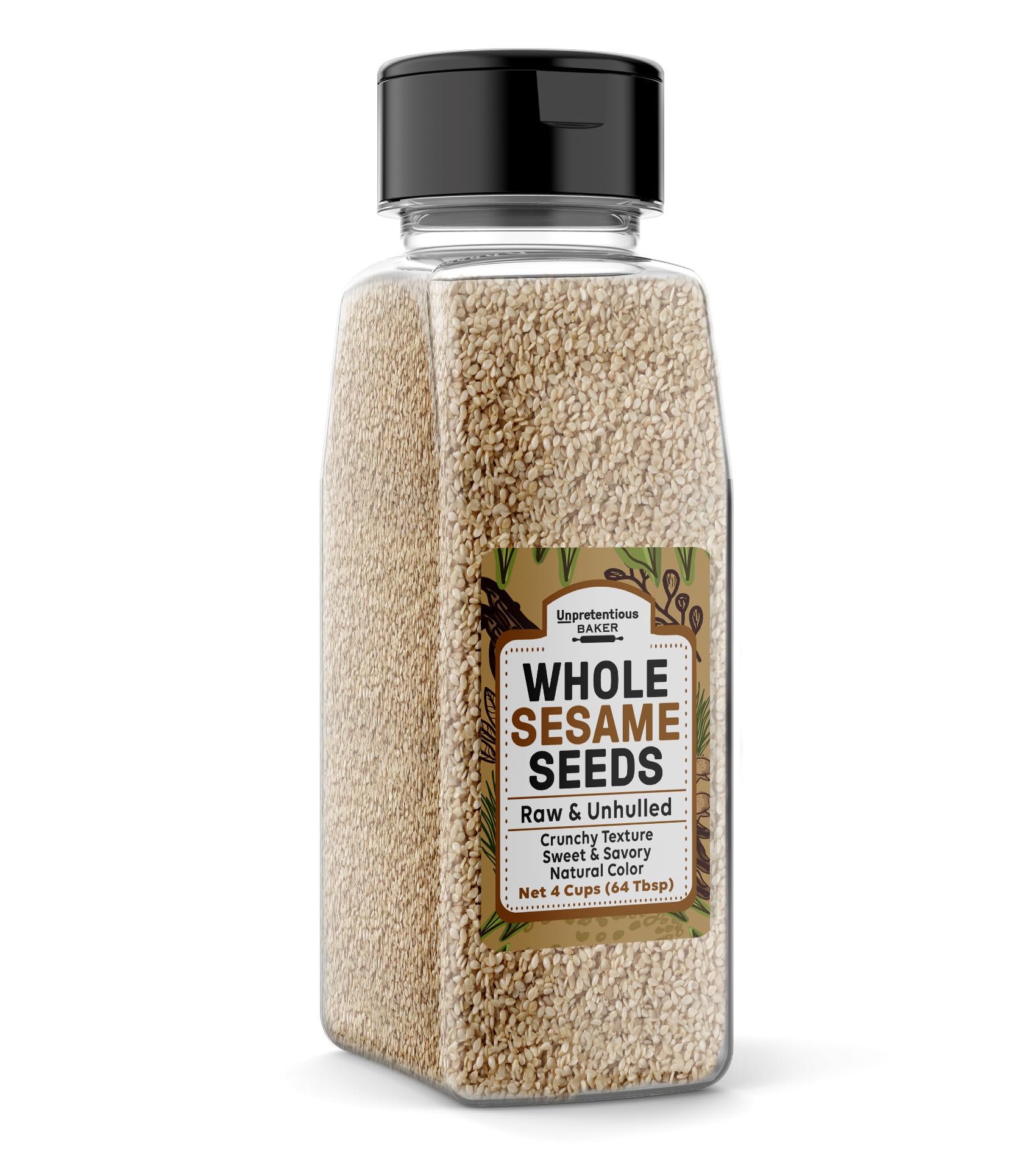 Unpretentious Whole Sesame Seeds (4 Cups), Unhulled, Raw, and Always Pure