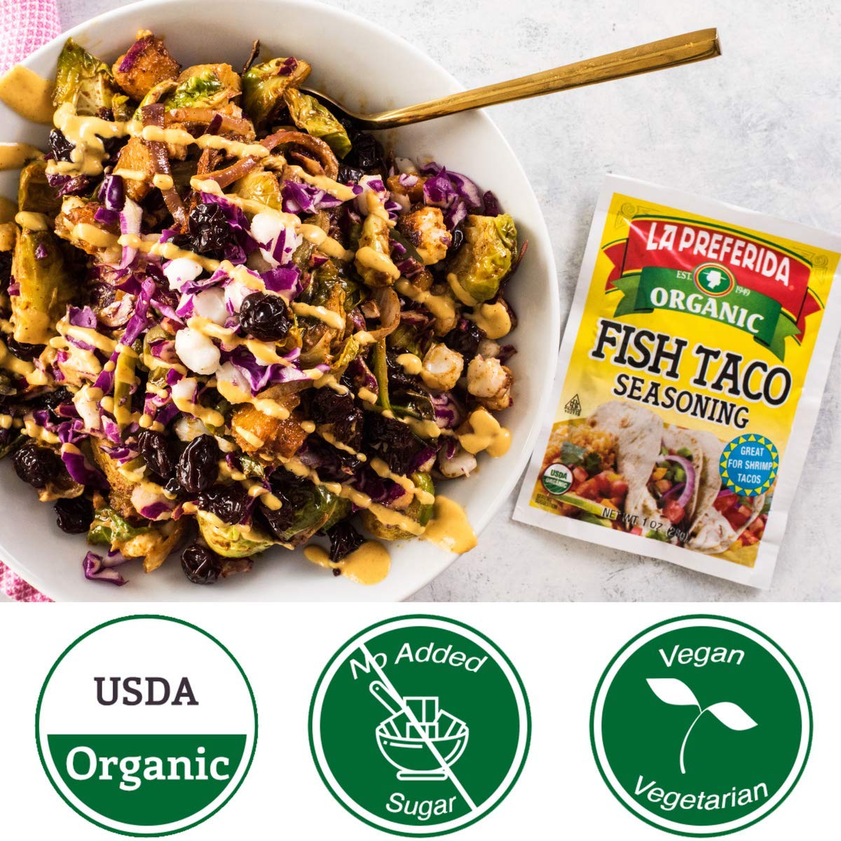 La Preferida Mexican Foods, Organic Fish Taco Seasoning, No Msg Or Artificial Preservatives, 1 Oz (Pack Of 3)