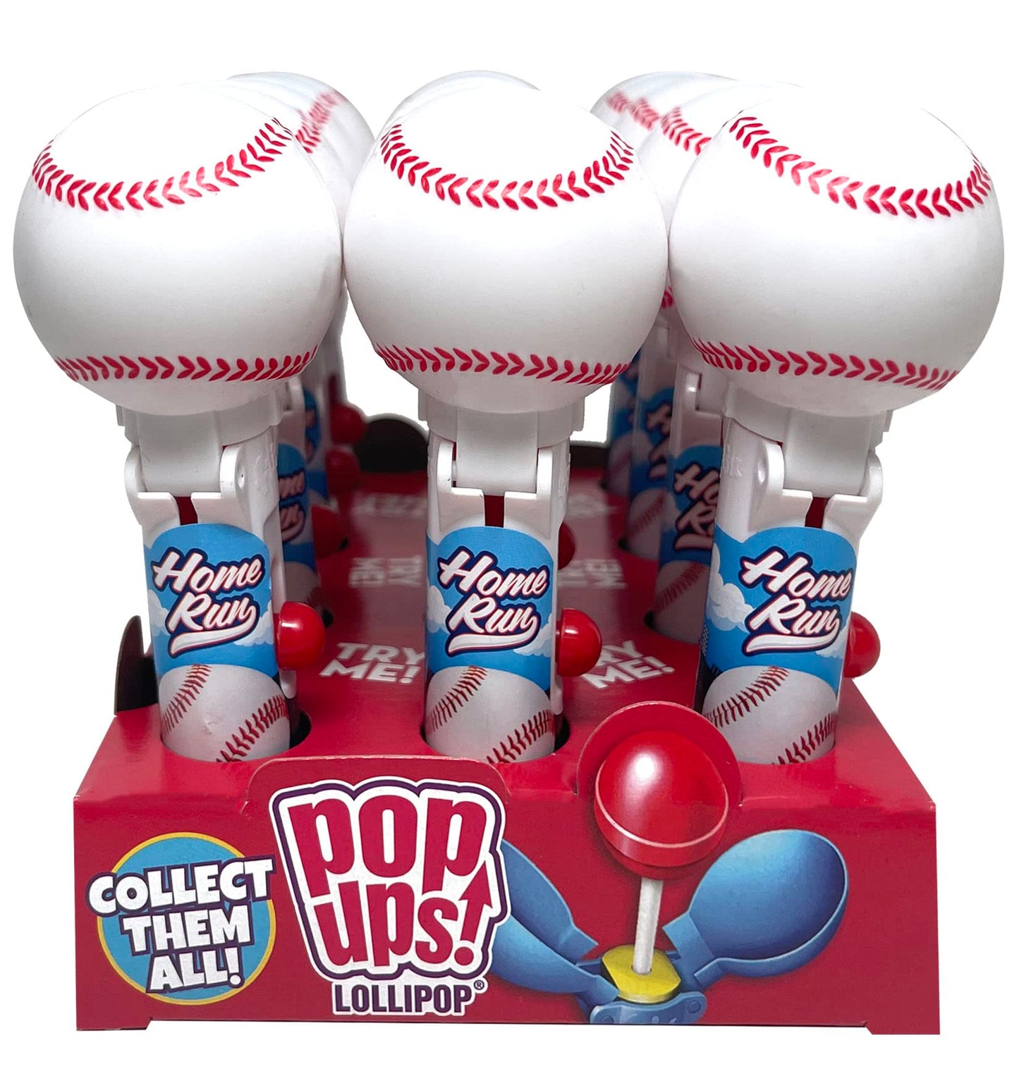 POPUPS! LOLLIPOP Baseball Lollipop Holder - 12 Individually Wrapped Candy Party Favors - Bulk Set of 12