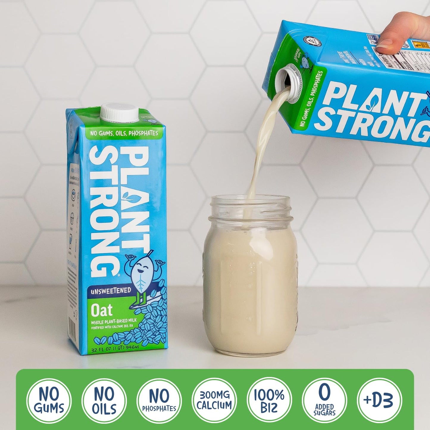 PLANTSTRONG Oat Milk Unsweetened 32oz (6 Pack) - NON-GMO - Plant Based, Vegan - Gluten Free Dairy Free - Shelf Stable - Lactose