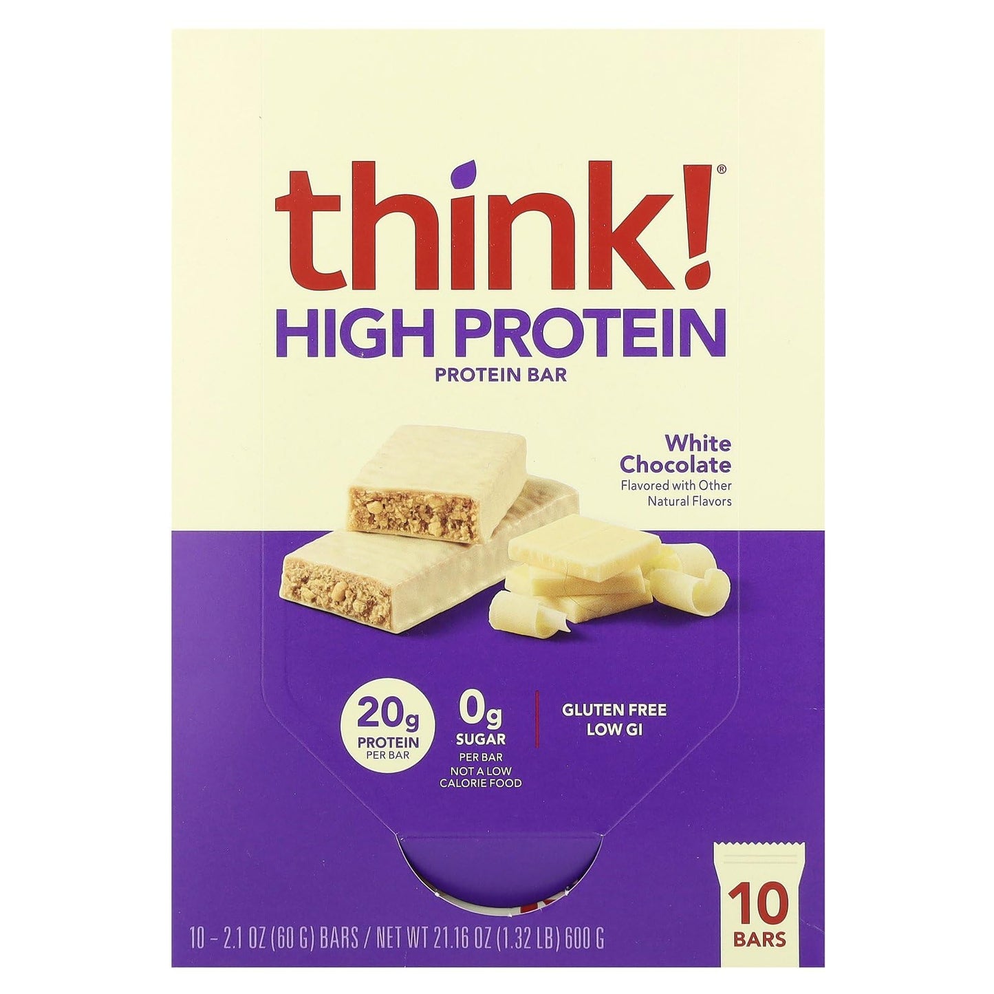 Think ! High Protein Bars, White Chocolate, 10 Bars, 2.1 oz (60 g) Each