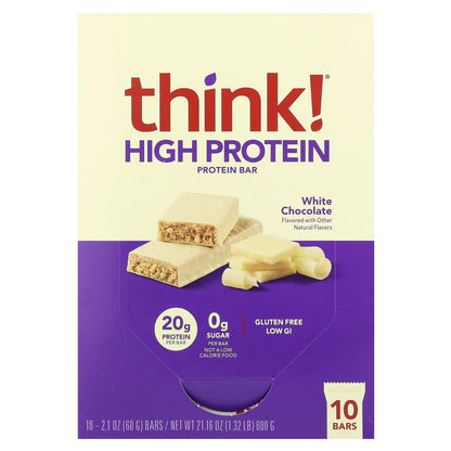 Think ! High Protein Bars, White Chocolate, 10 Bars, 2.1 oz (60 g) Each
