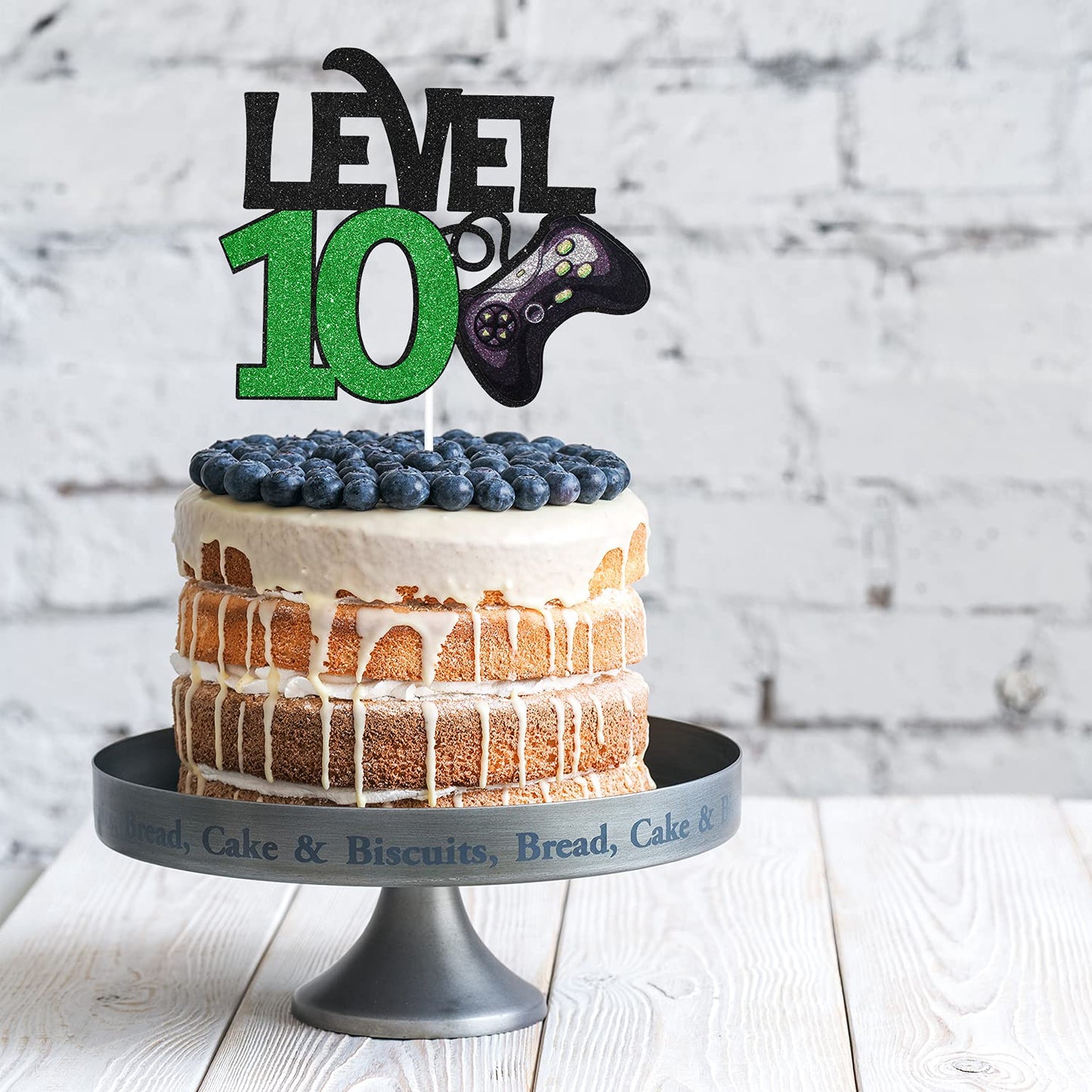 Caiwowo Level 10 Game Birthday Cake Topper, Paper, Black, Video Game Theme for Boys 10th Birthday Party