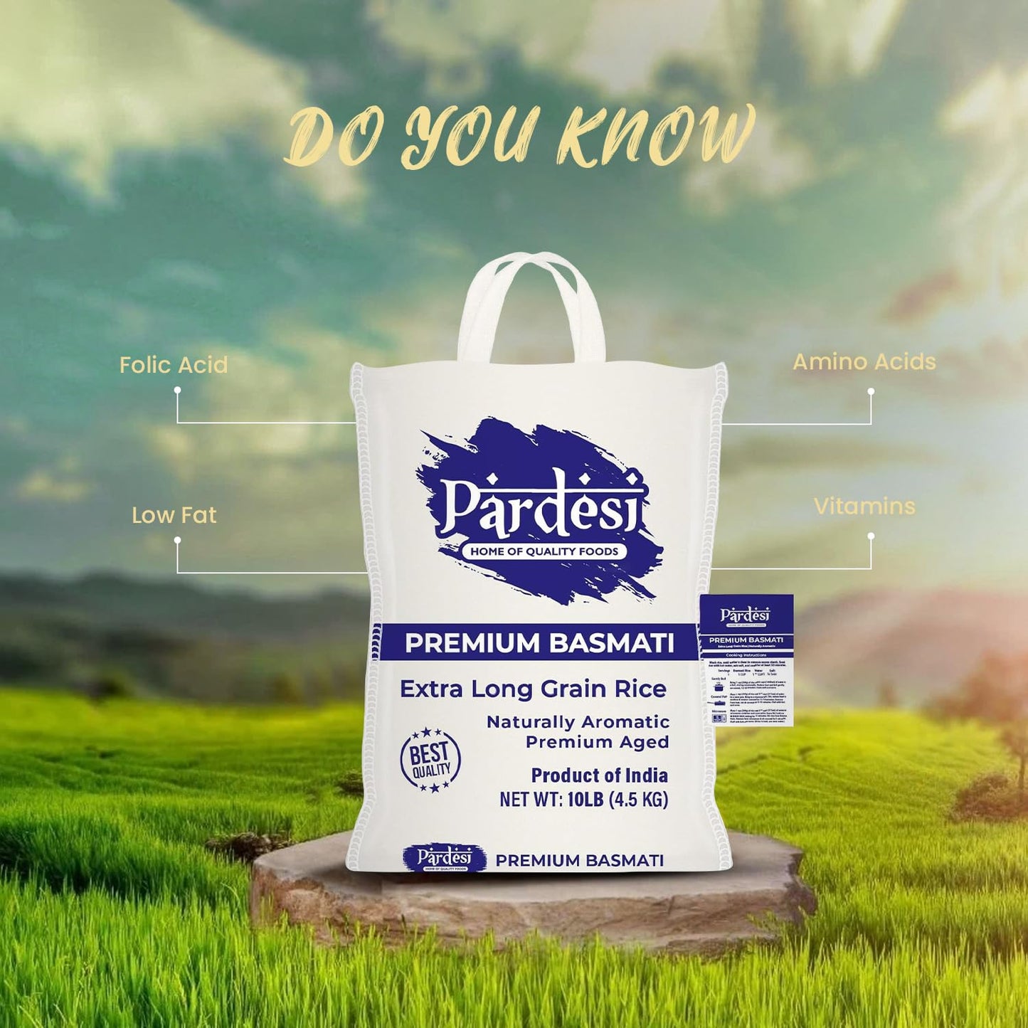 PARDESI Basmati Rice – Extra Long Grain, Aromatic Flavor – 10LB – Premium Quality for Indian, Pakistani, Middle Eastern Cooking