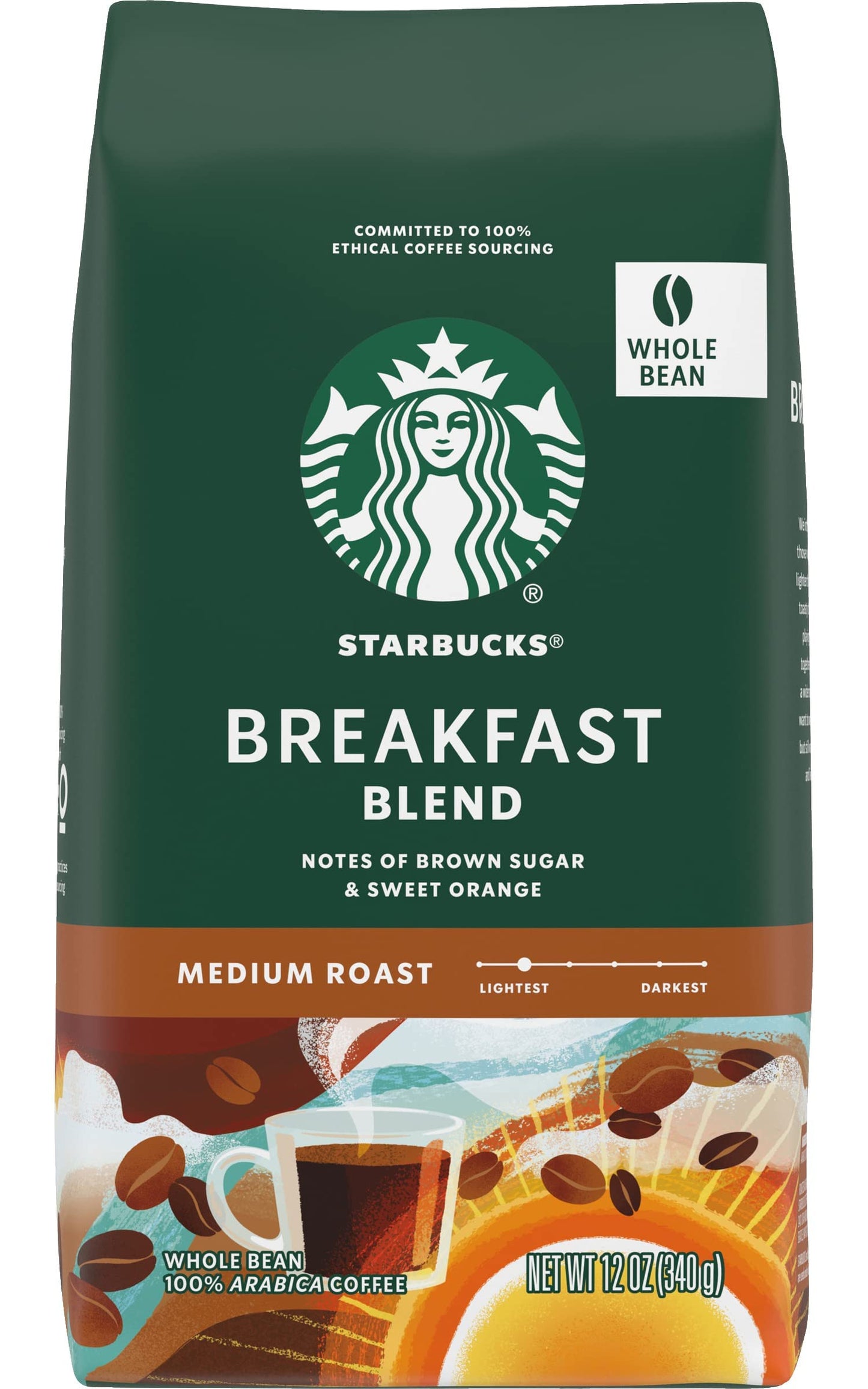 Starbucks Breakfast Blend Coffee, Whole Bean, 12 Ounce Bags, Pack of 3