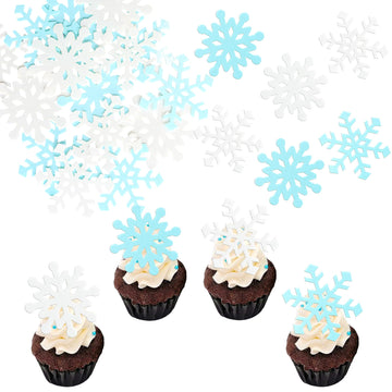 Gyufise 60Pcs Edible Snowflakes Cupcake Toppers - Snowflake Cake Decorations Wafer Paper Sprinkles for Christmas Winter Holiday 