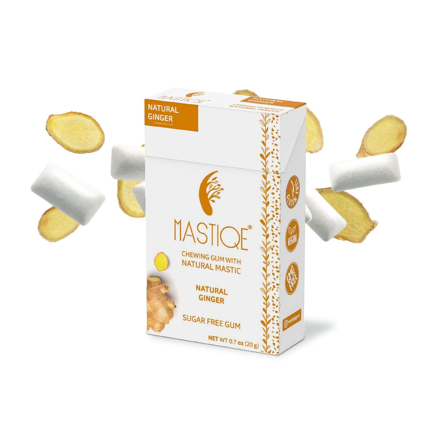 Mastiqe Sugar Free Hard Chewing Gum With Natural Mastic (Ginger, 20 Count)