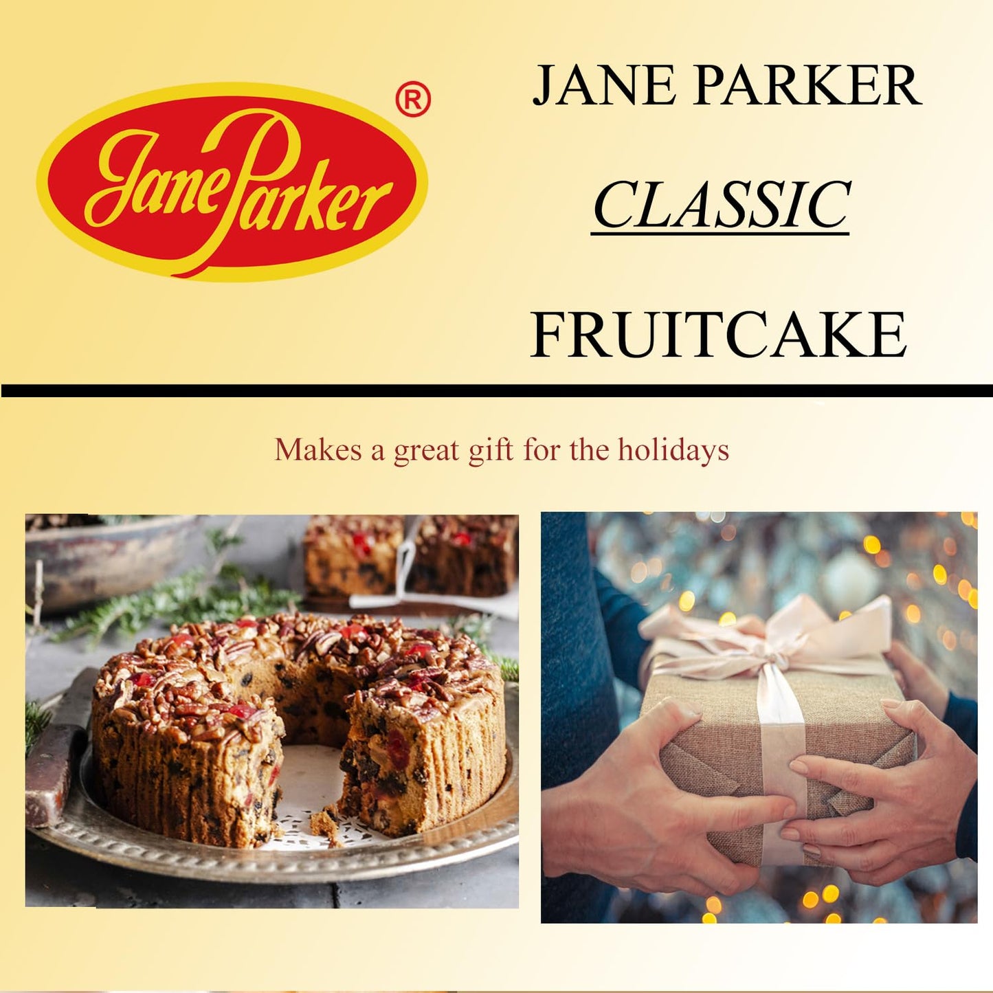 Jane Parker Fruitcake Classic Light Fruit Cake 3 Pound (48 Ounce) Ring In A Collectible Holiday Tin
