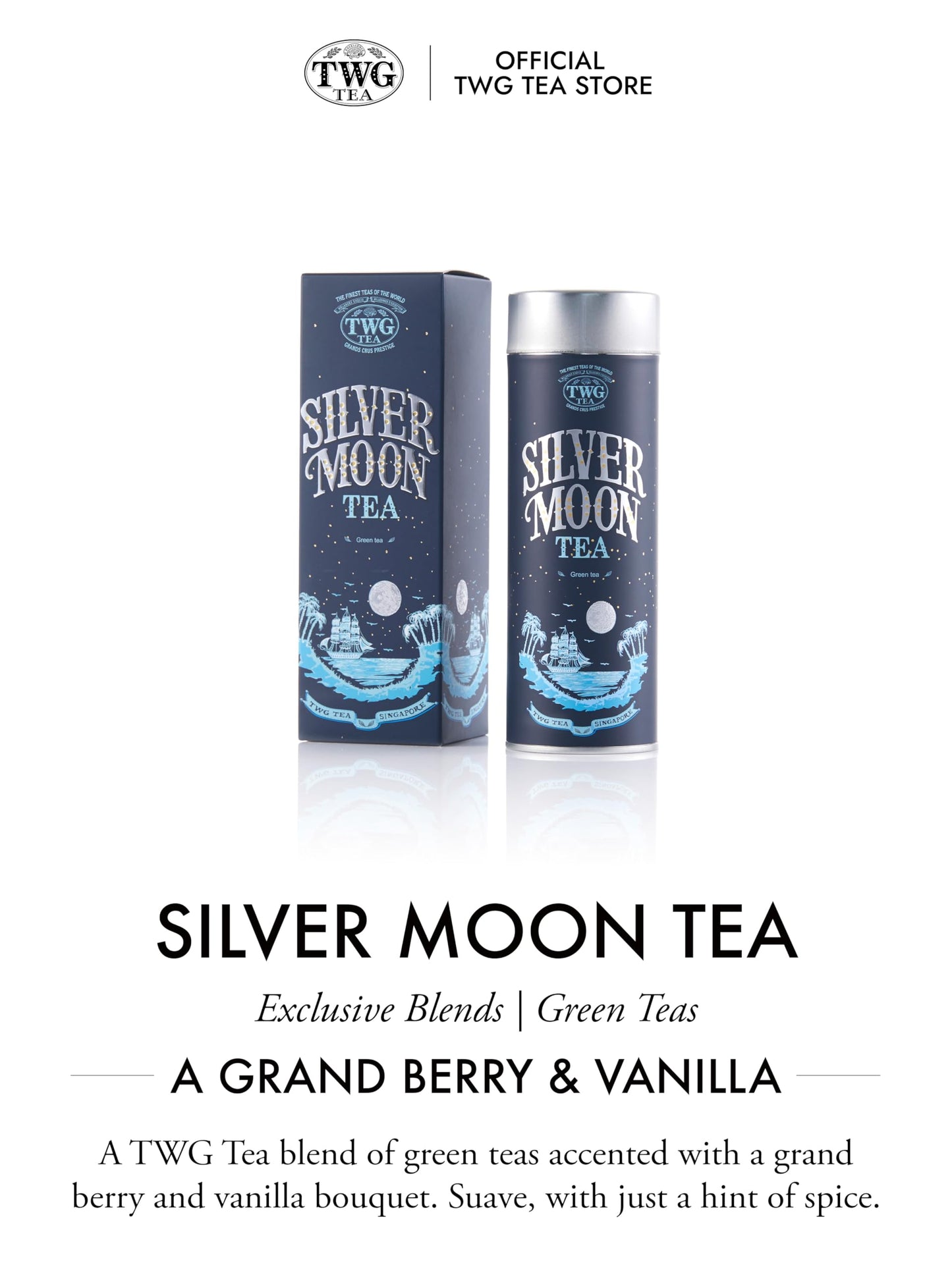 TWG Tea Silver Moon Tea Gift Set, Green Tea with Grand Berry & Vanilla, 100g, Model TCTWG6018