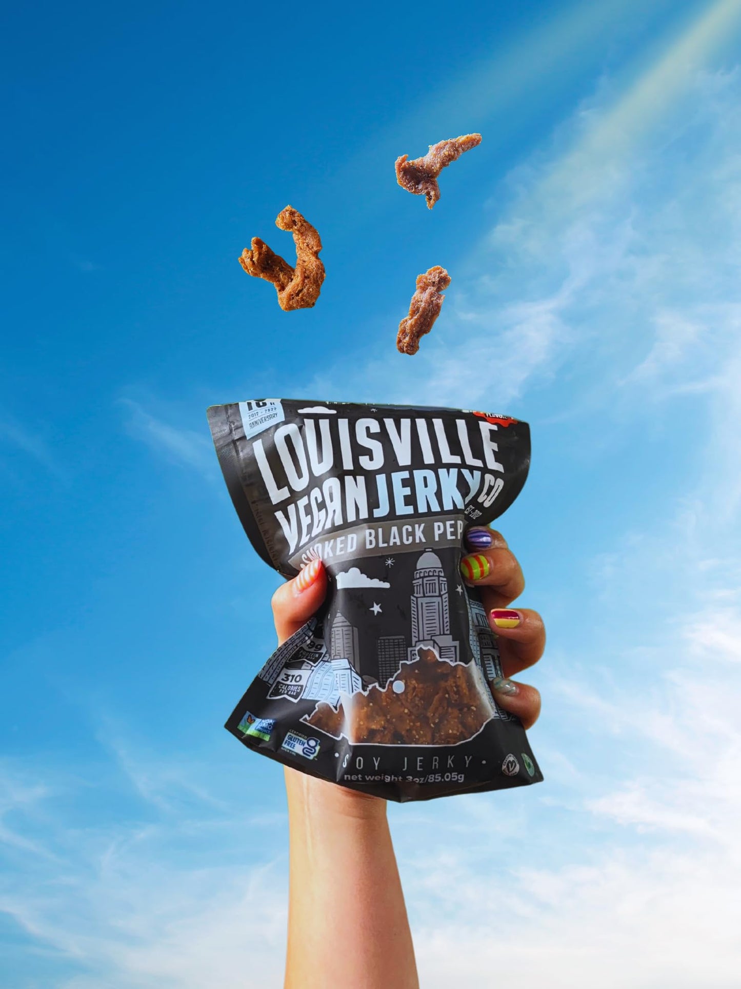 Louisville Vegan Jerky Smoked Black Pepper, 19g Non-GMO Soy Protein, Gluten-Free, 3 oz, 3 Pack
