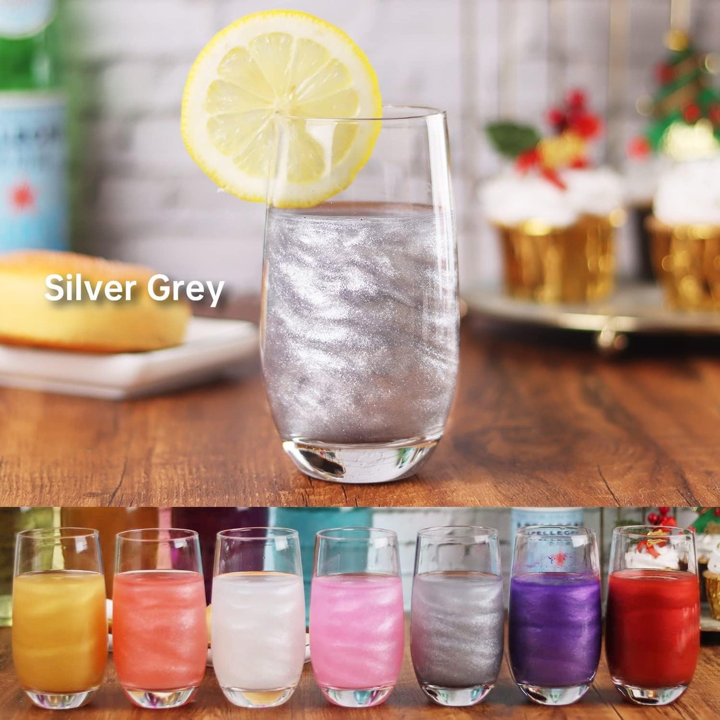 Sujoygar Silver Edible Glitter for Cocktails, 4g Food Grade Shimmer Powder, Baking, Cake, Cupcake, spirit-inspired flavor, Chocolate, Wine
