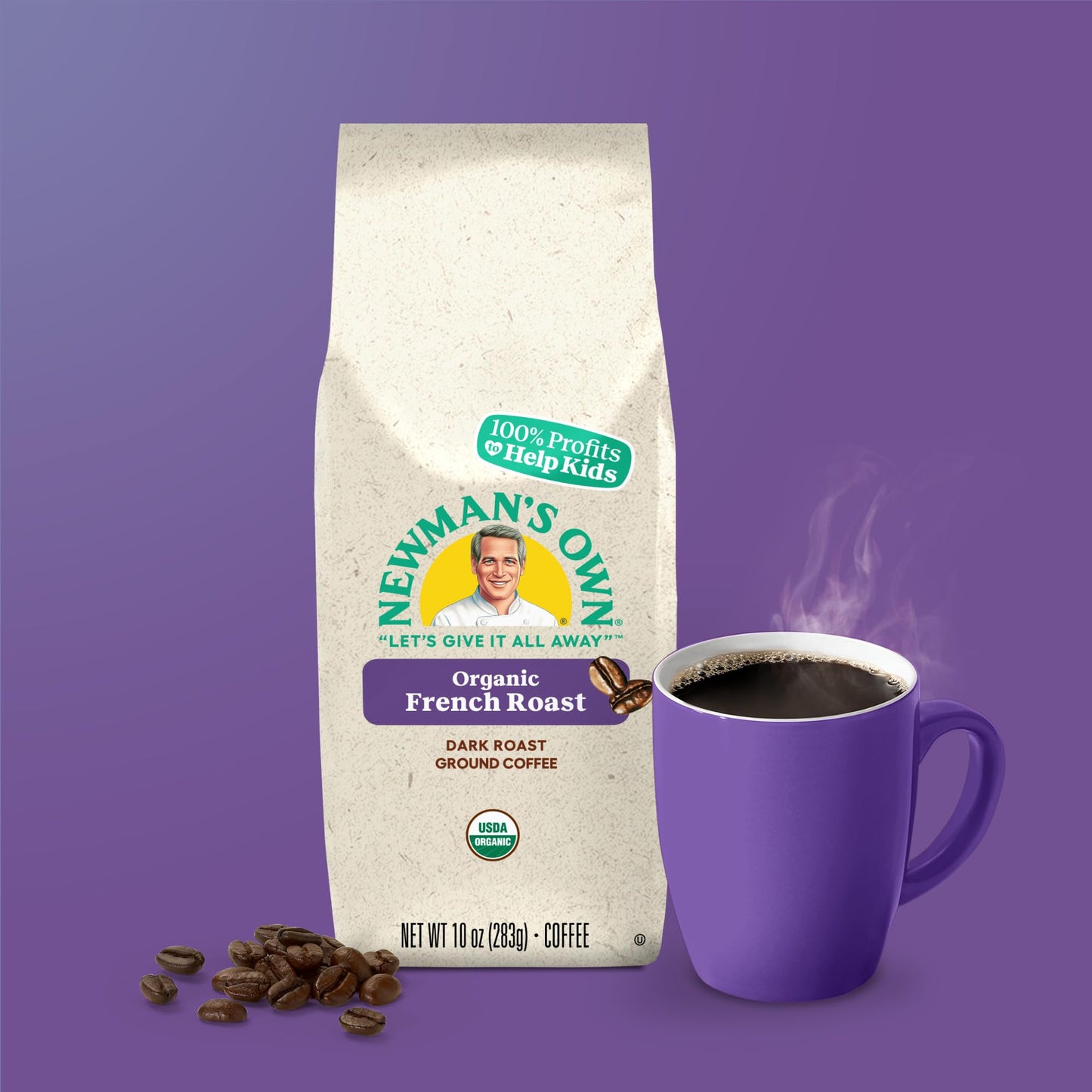 Newman'S Own Organics Newman'S French Roast, Ground Coffee, Fair Trade Certified, Dark Roast, Bagged 10Oz