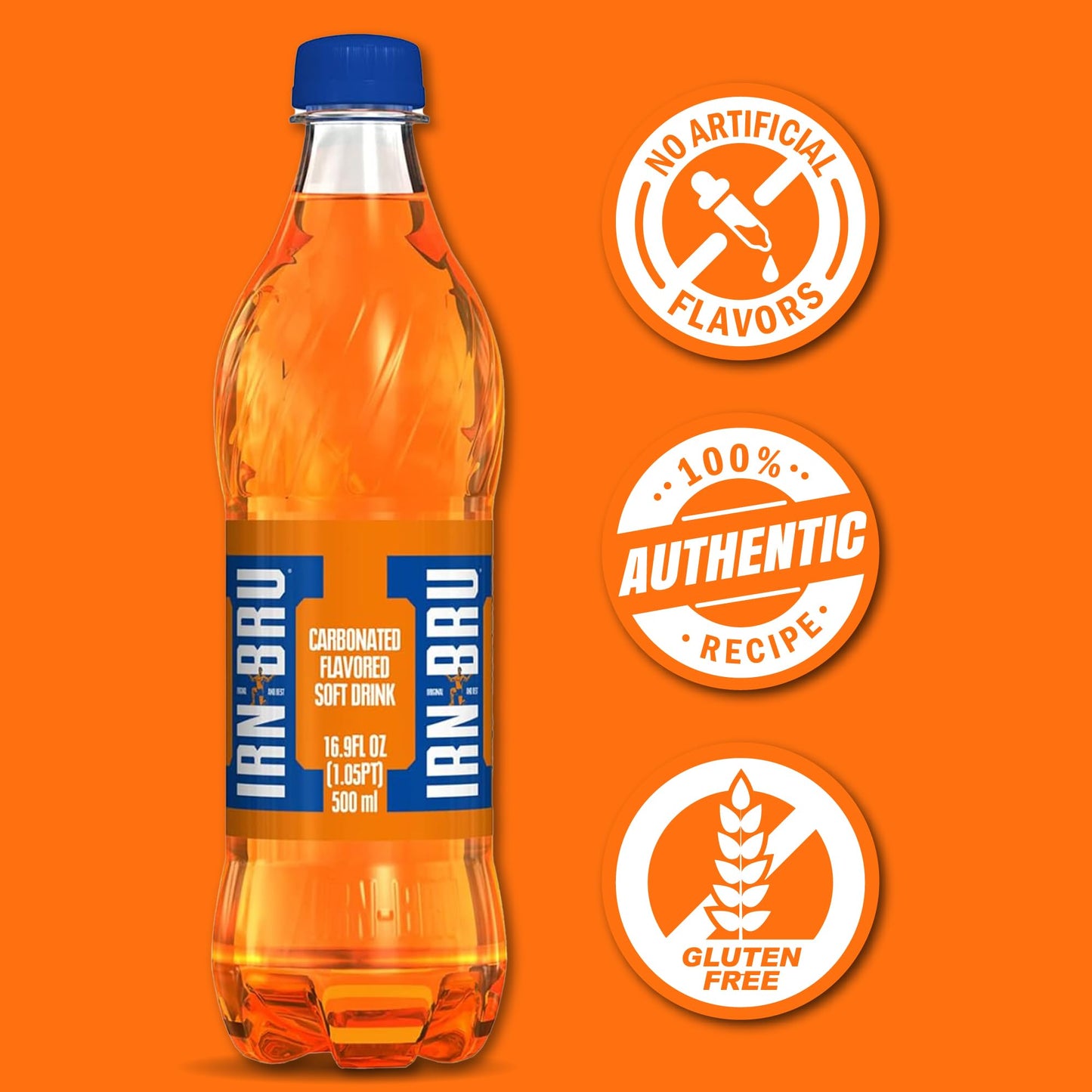 IRN-BRU Original Scottish Sparkling Soda, Citrus Flavored, 16.9 fl oz Bottles, Pack of 12, Rich Brown