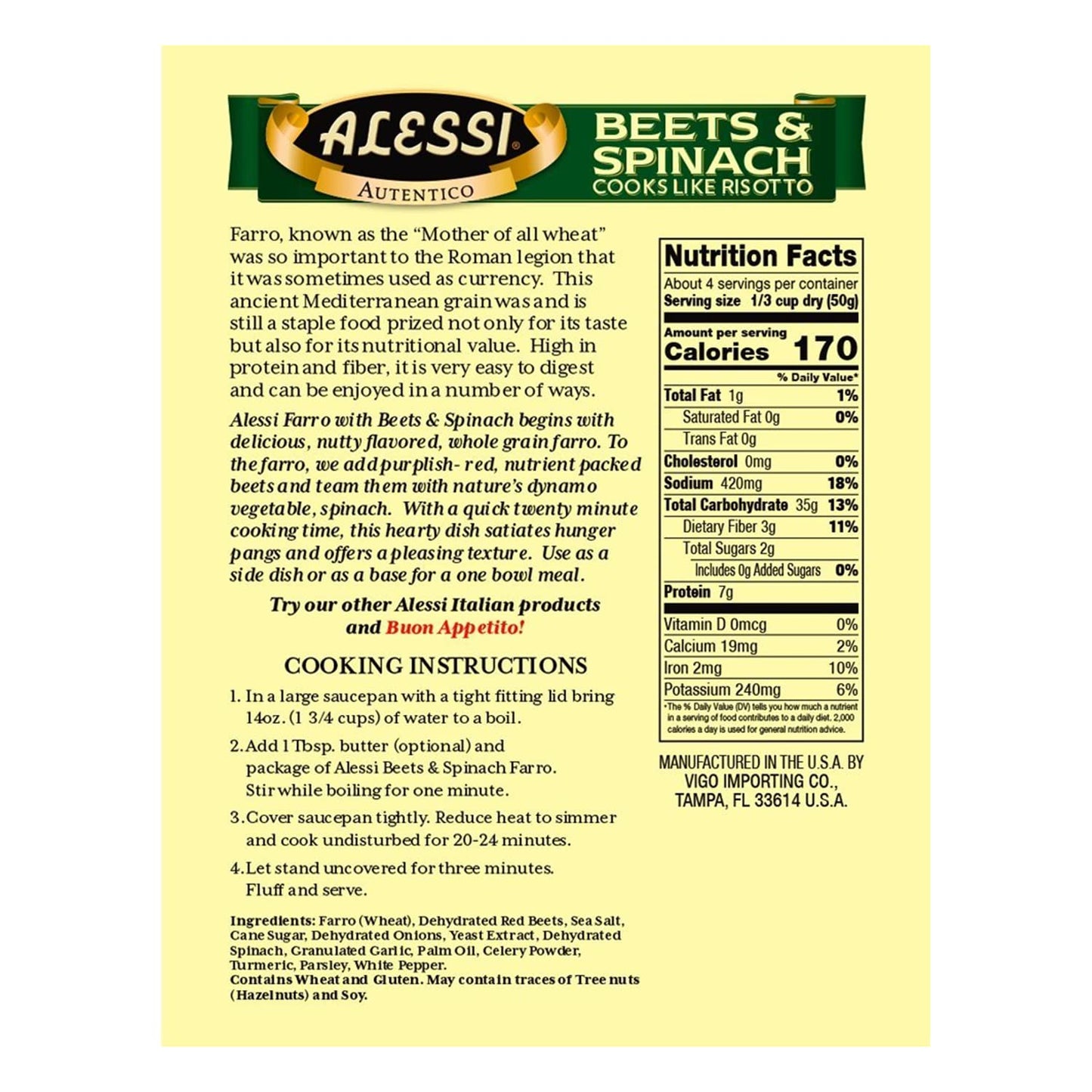 Alessi Autentico, Premium Seasoned Roman Grain Farro, Cooks Like Risotto, Heart Healthy, Easy To Prepare, 7Oz (Beets & Spinach, Pack Of 6)