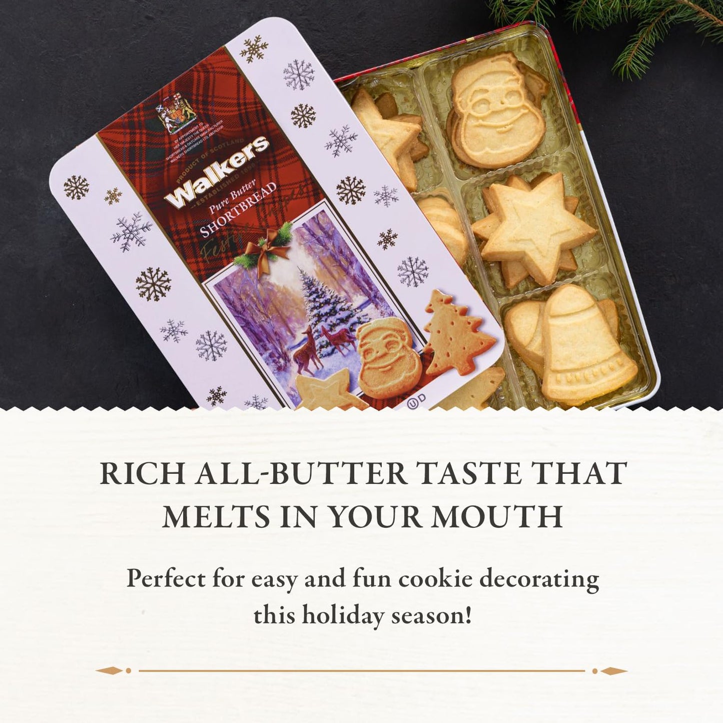 Walker? Assorted Shortbread Cookies in Festive Shapes - Shortbread Cookie Tin (8.8 oz) - Includes Christmas Tree, Bell, Star and