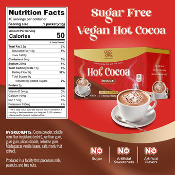 Choczero Hot Cocoa Mix, Dark Chocolate, Sugar Free, Vegan, All Natural, 10 Hot Cocoa Packets, 7.5 Ounces (Pack Of 1)