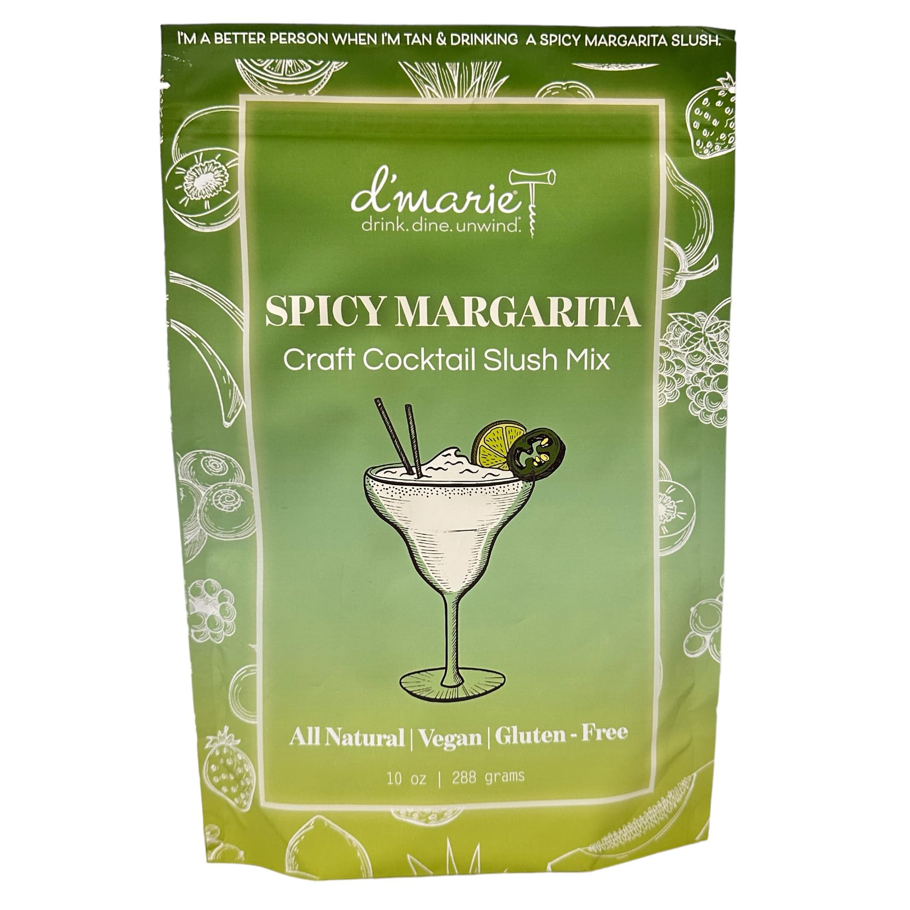 DMARIE Frozen Cocktail Drink Mix - All Natural Low Sugar Mixer - 10 Ounce Pouch - Makes 10 Spicy Margarita Slushies
