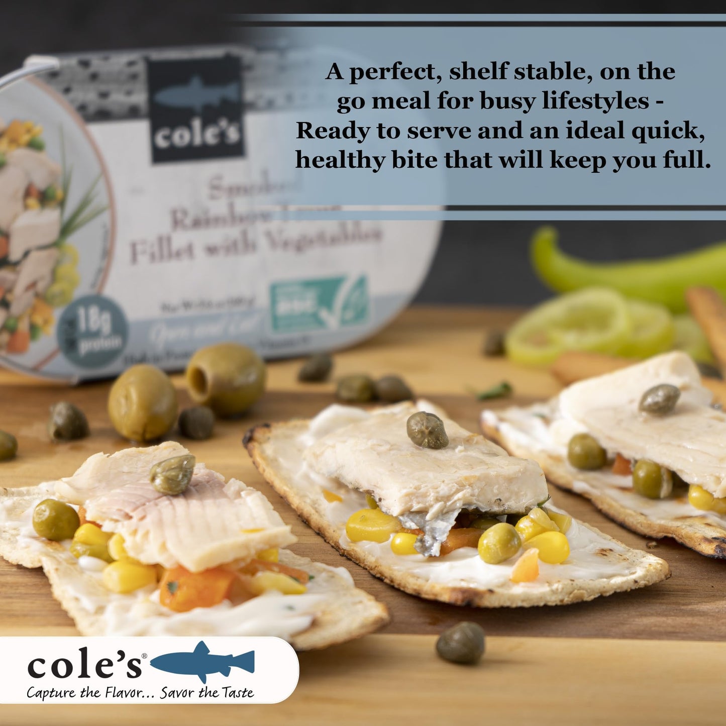 Coles Smoked Rainbow Trout Fillet with Vegetables, 5.6 oz, Ready to Eat, 12 Pack, High in Protein and Vitamin D