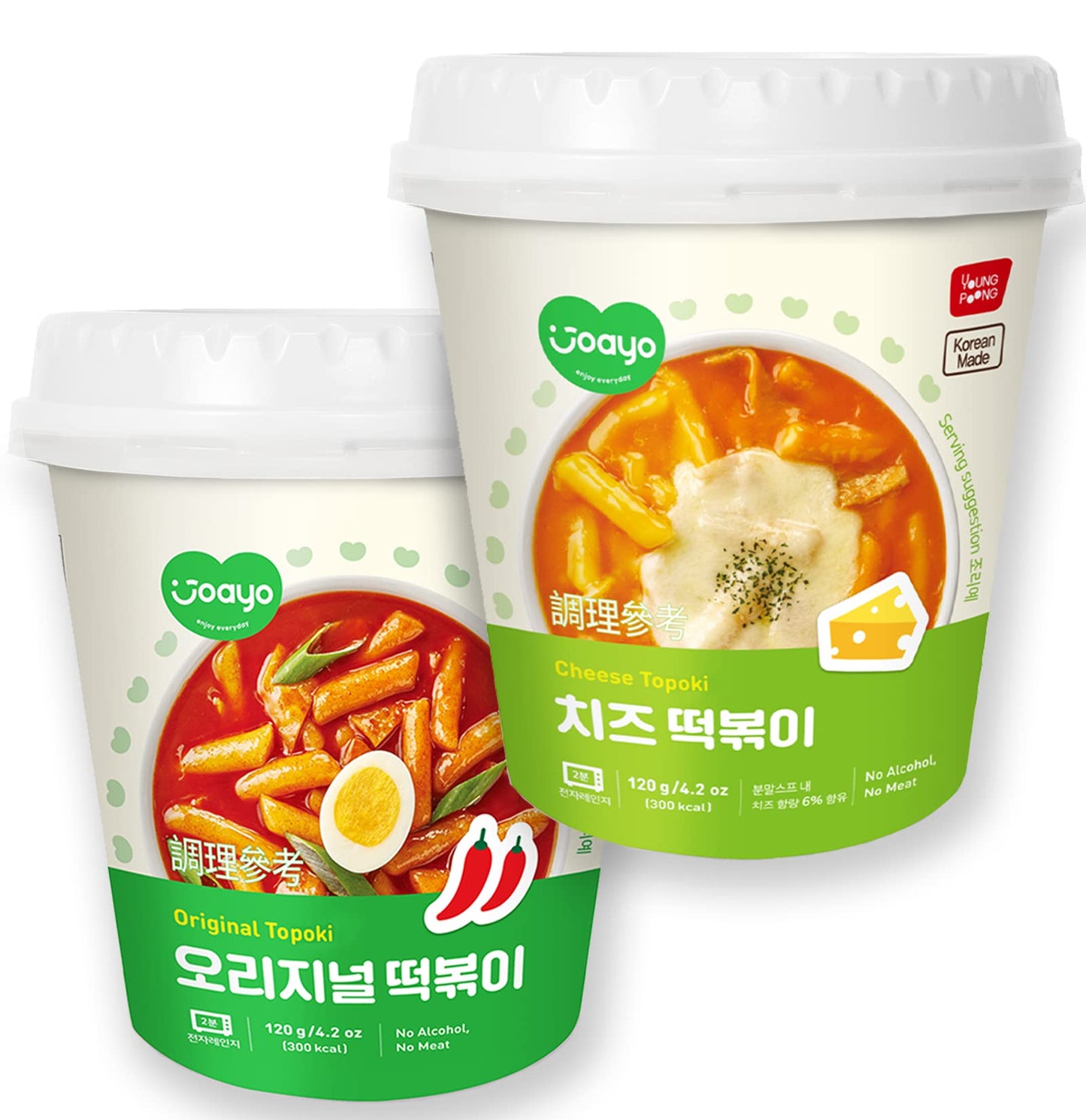JOAYO Original+Cheese Tteokbokki Rice Cakes w/Spicy & Rich Flavorful Savory Sauce [2-Cups] Authentic Korean Street Food Traditio