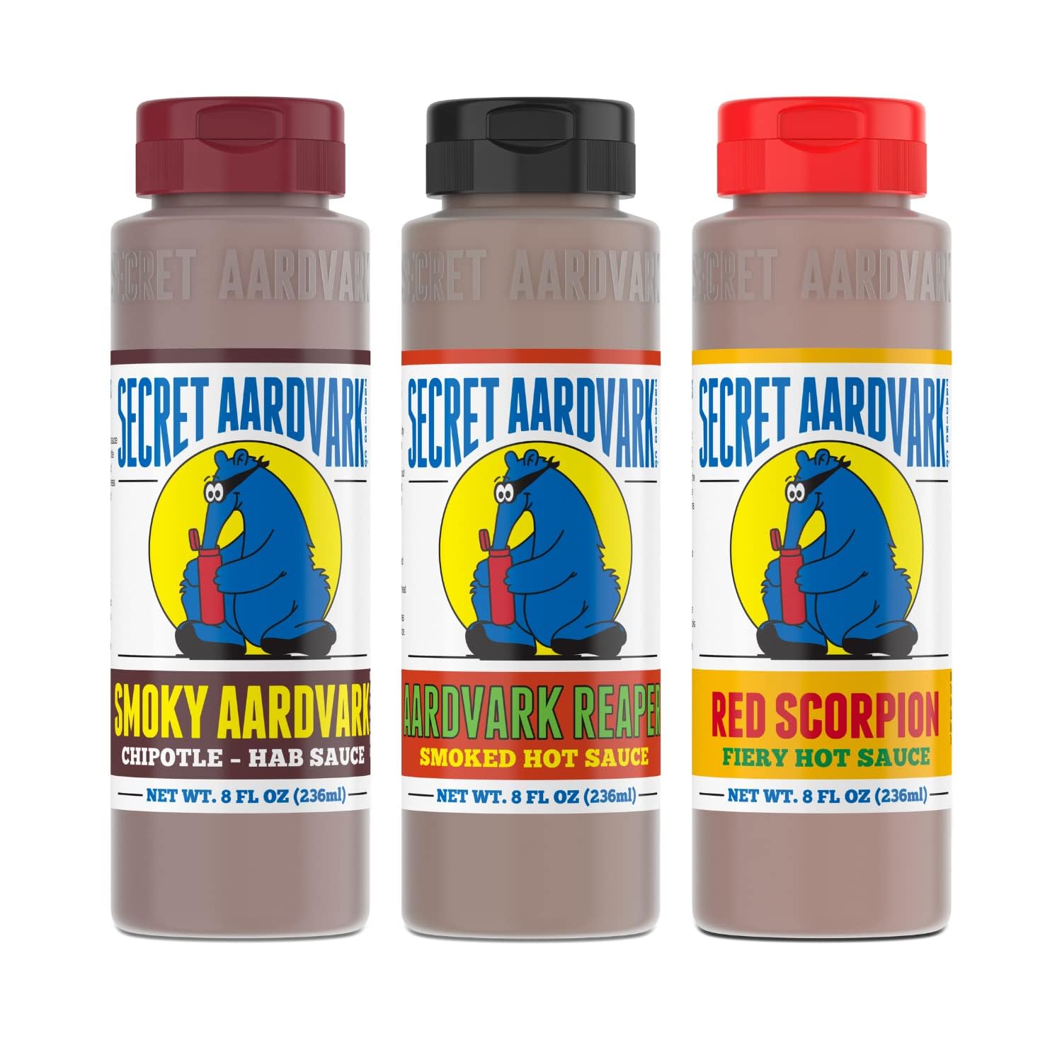 Secret Aardvark Hot Sauce Variety Pack - Smokey Chipotle, Reaper, and Red Scorpion Hot Sauce, Low Carb, Hot Sauce & Marinade Gif