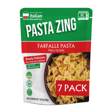 Pasta Zing Mircrowavable Farfalle Pasta Pack Of 7, 7.05 Ounce, | Ready To Eat In 60 Sec | Pasta -100% Italian Durum Wheat | Natu